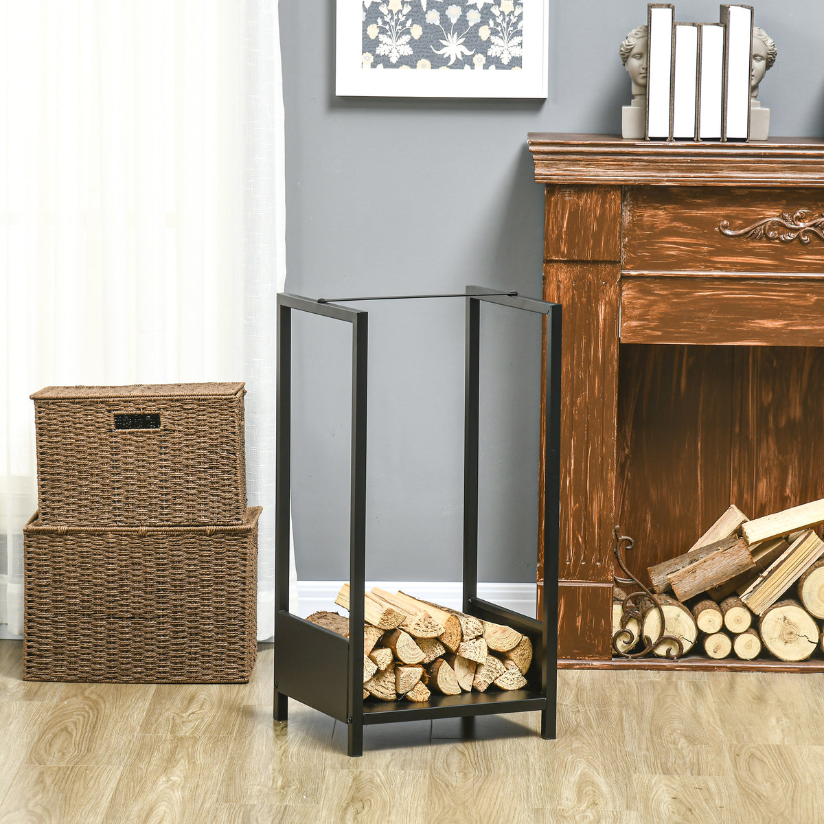 Firewood Rack - Black Steel Indoor Outdoor Log Holder-Firewood Racks-DECOROLALA