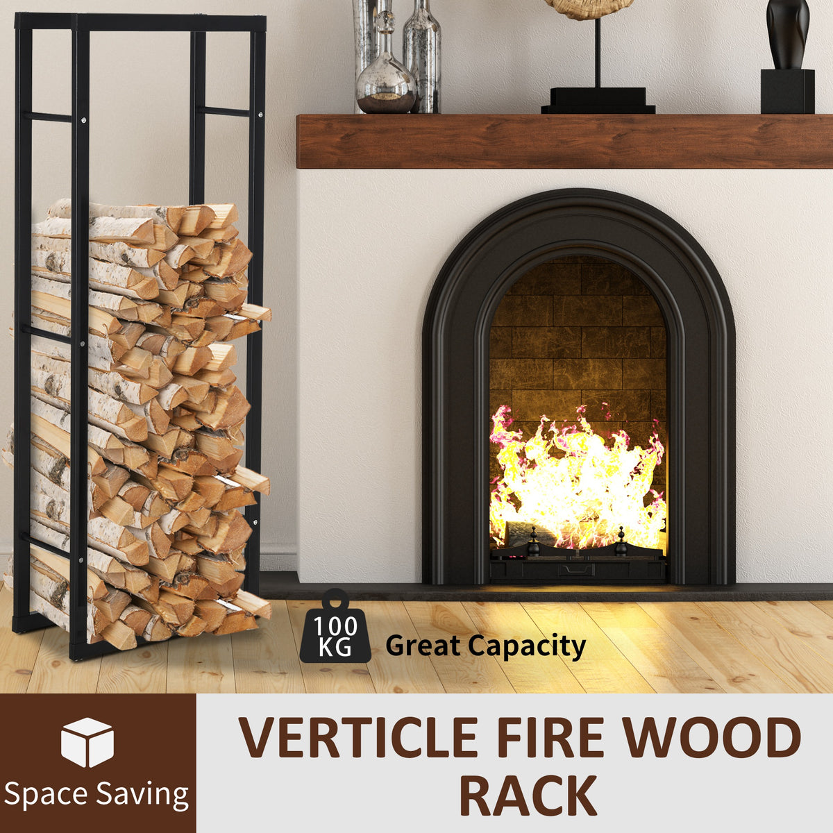 Firewood Rack - Black Steel Log Holder 220 lbs. Capacity-Firewood Racks-DECOROLALA