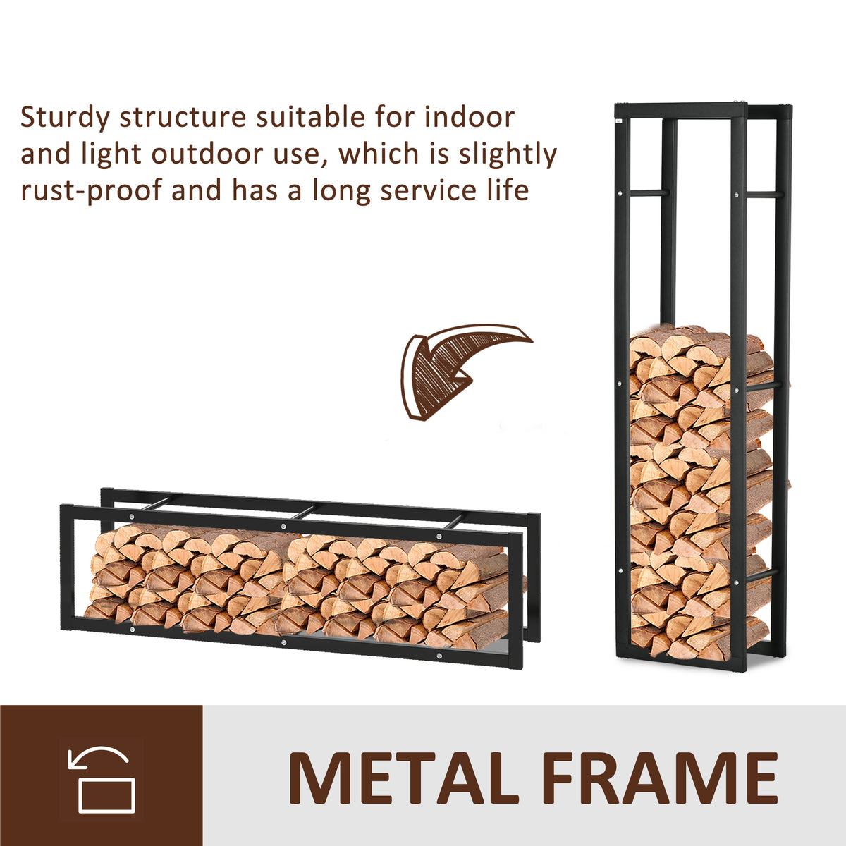 Firewood Rack - Black Steel Log Holder 220 lbs. Capacity-Firewood Racks-DECOROLALA