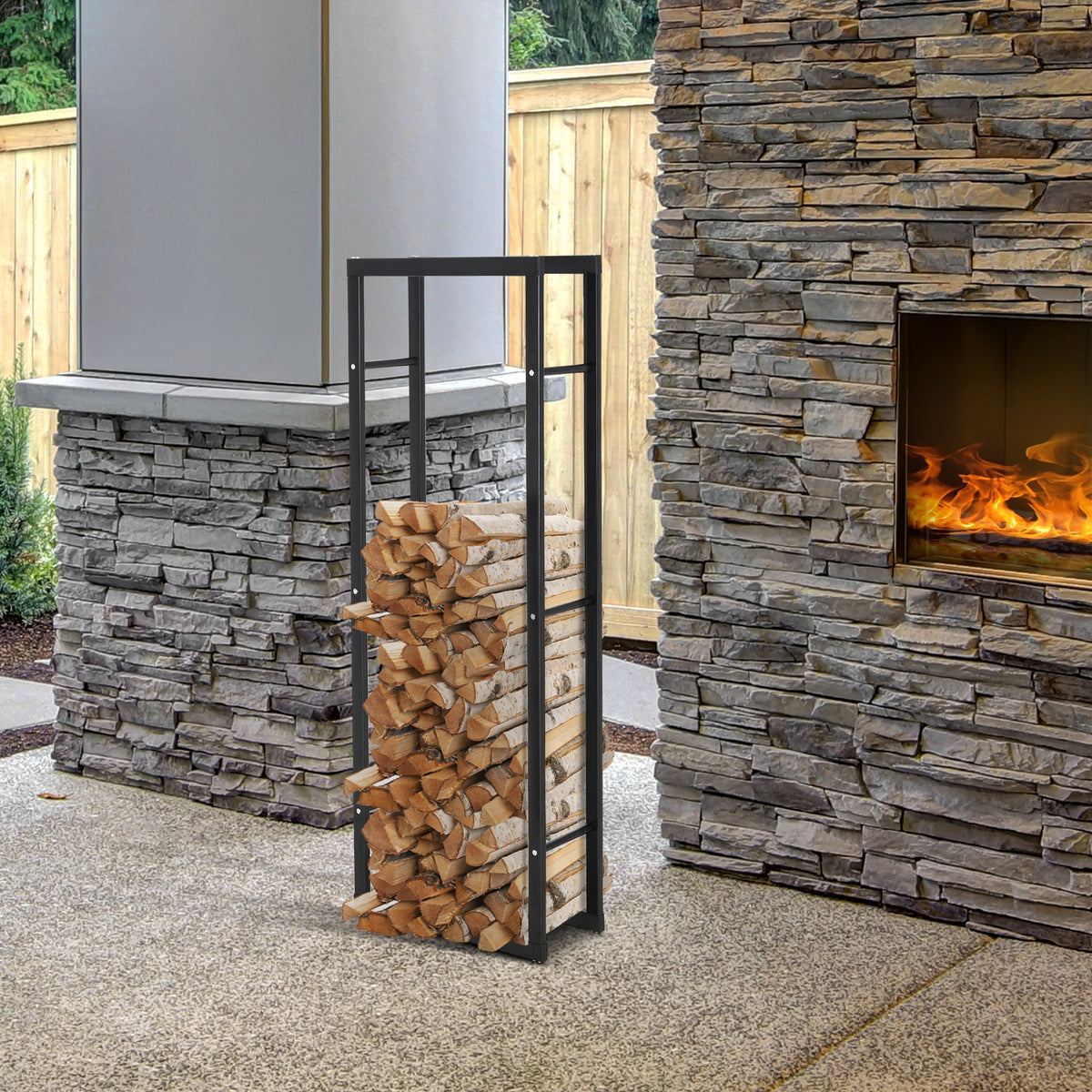 Firewood Rack - Black Steel Log Holder 220 lbs. Capacity-Firewood Racks-DECOROLALA