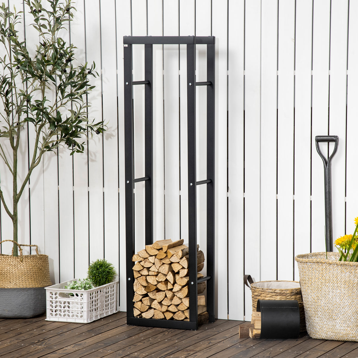 Firewood Rack - Black Steel Log Holder 220 lbs. Capacity-Firewood Racks-DECOROLALA