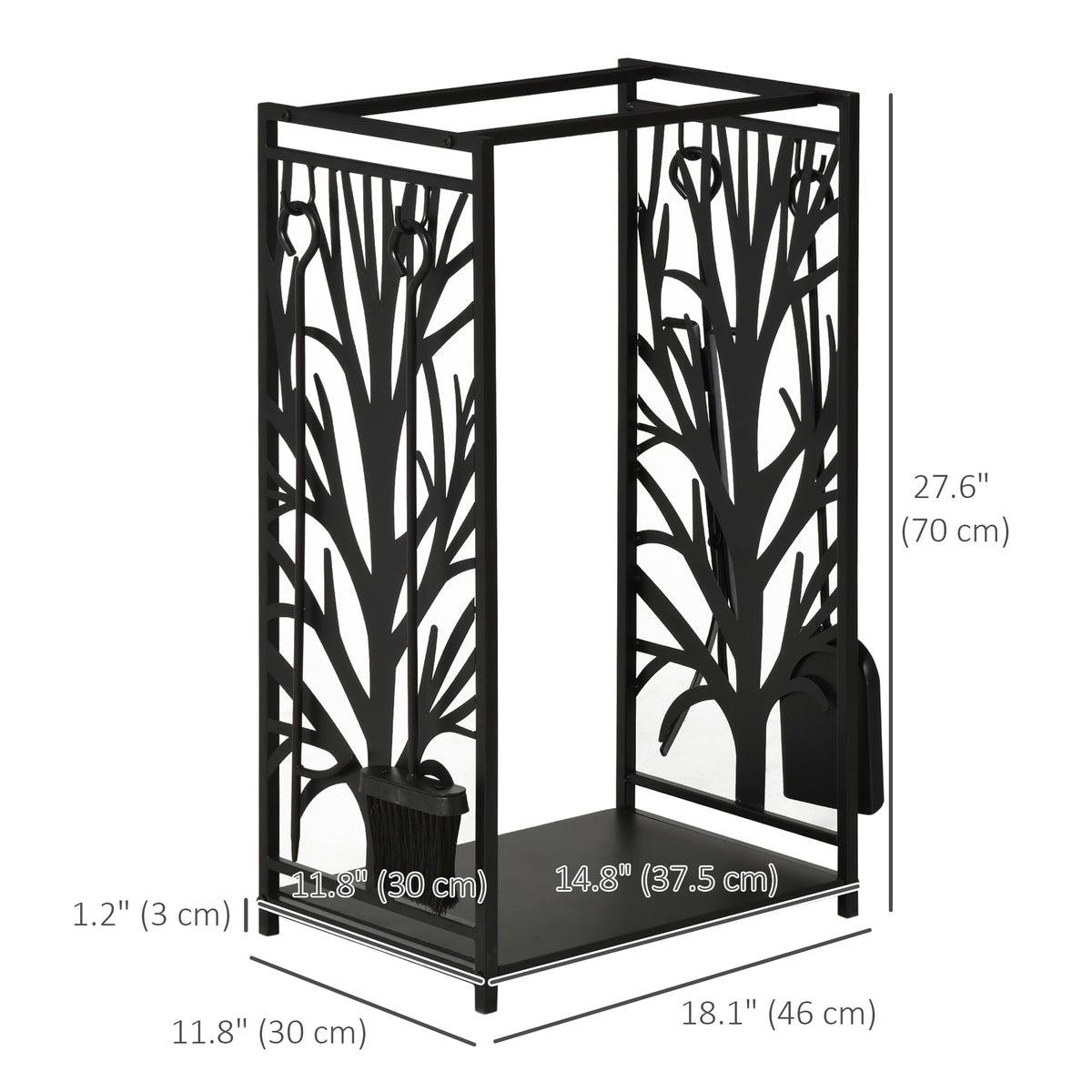 Firewood Rack with 4 Tools - Black Steel Log Holder-Firewood Racks-DECOROLALA