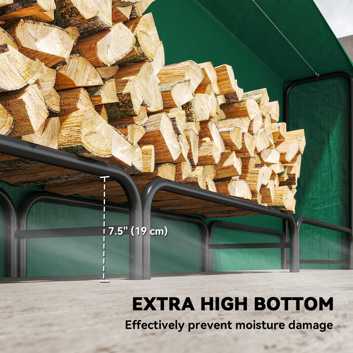 Firewood Rack with Waterproof Cover - 142" Dark Green-Firewood Racks-DECOROLALA