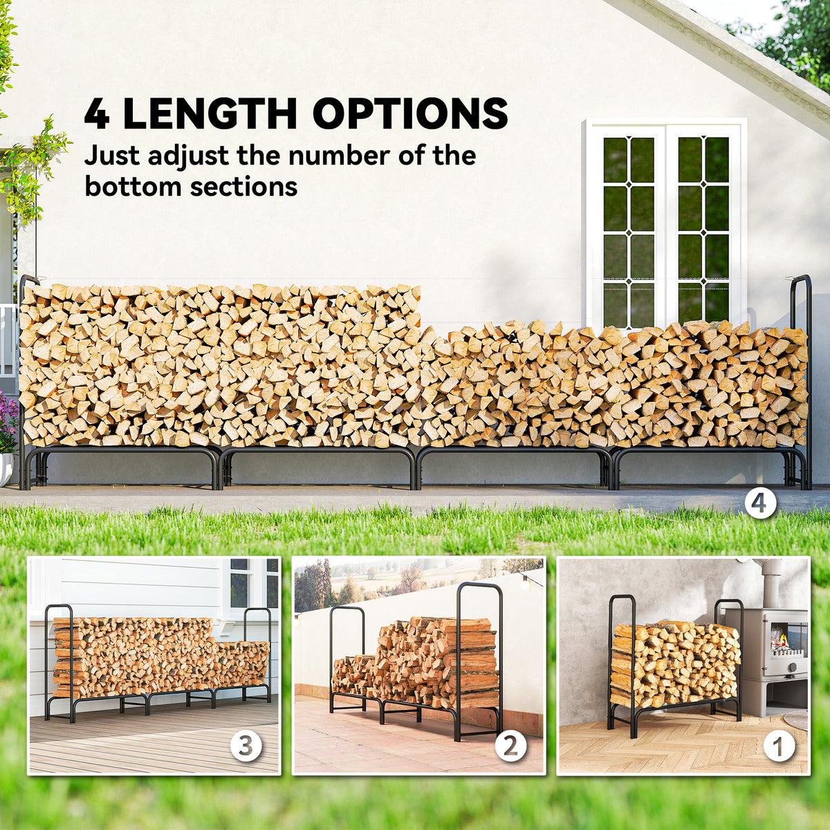 Firewood Rack with Waterproof Cover - 142" Dark Green-Firewood Racks-DECOROLALA