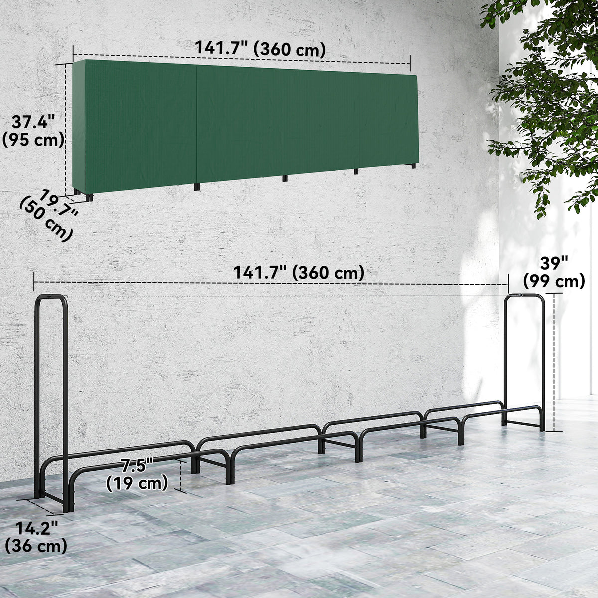 Firewood Rack with Waterproof Cover - 142" Dark Green-Firewood Racks-DECOROLALA