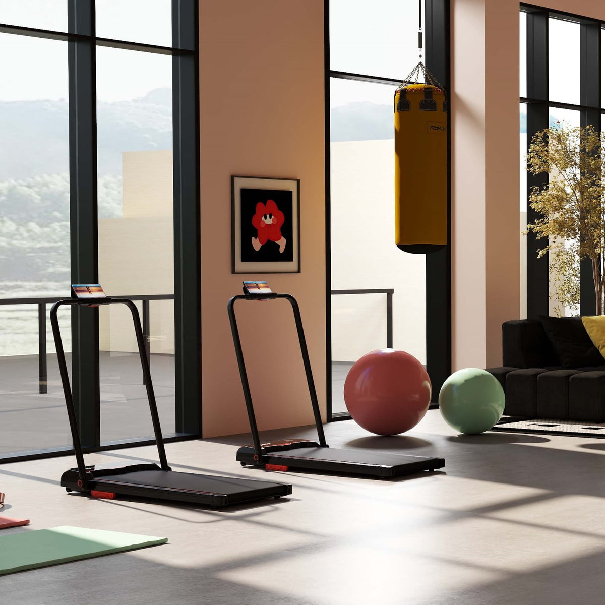 Fitness Room Bundle: Hanging Punching Bag Set + Folding Treadmill-Sporting Goods-DECOROLALA