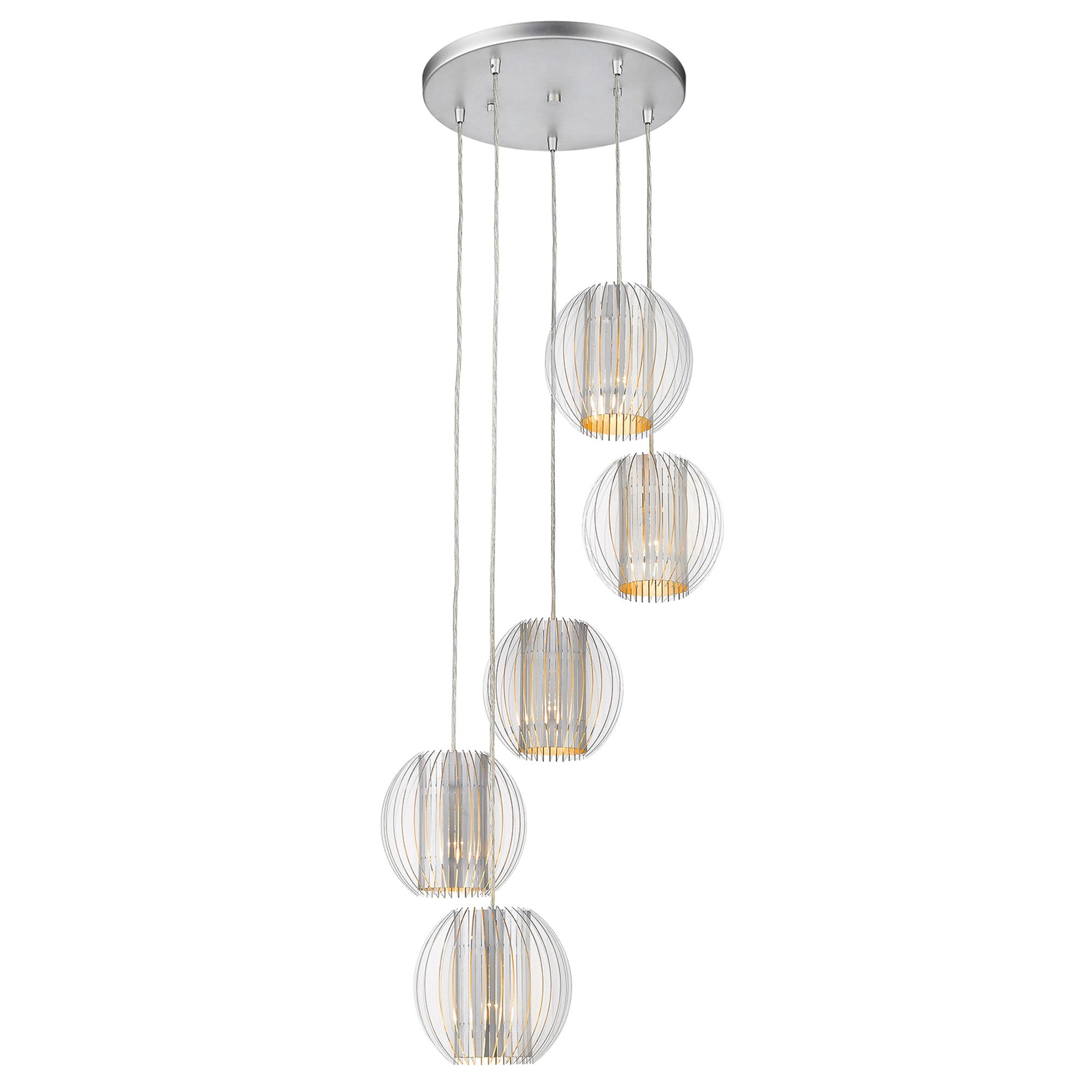 Five Light Acrylic and Steel Shade Hanging Globe Light-Chandeliers-DECOROLALA