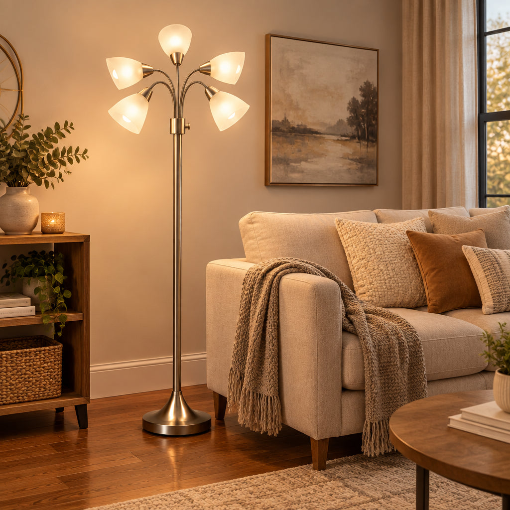 Five Light Gooseneck Floor Lamp-Lighting-DECOROLALA