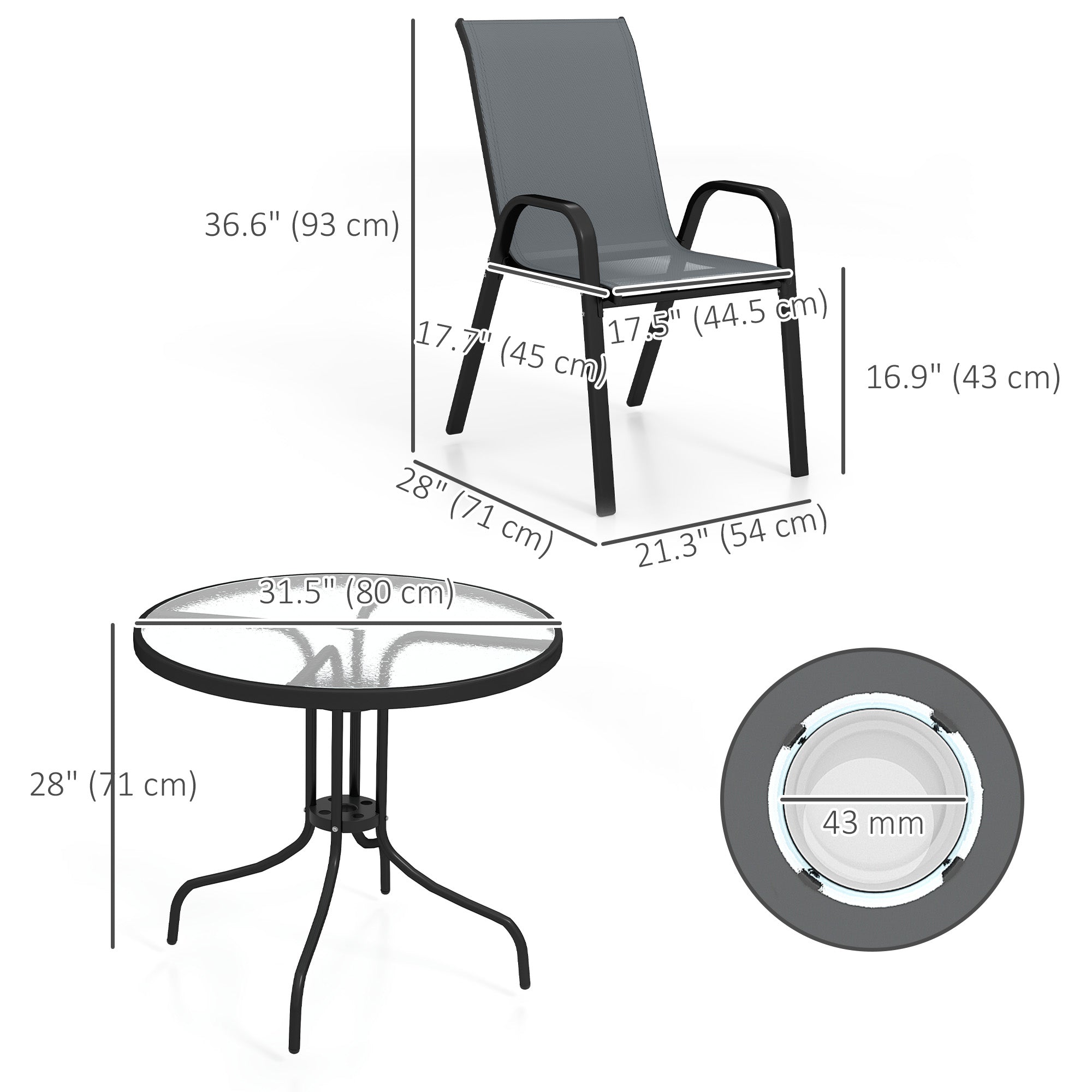 Five-Piece Patio Set - Dark Grey Glass Table-DECOROLALA