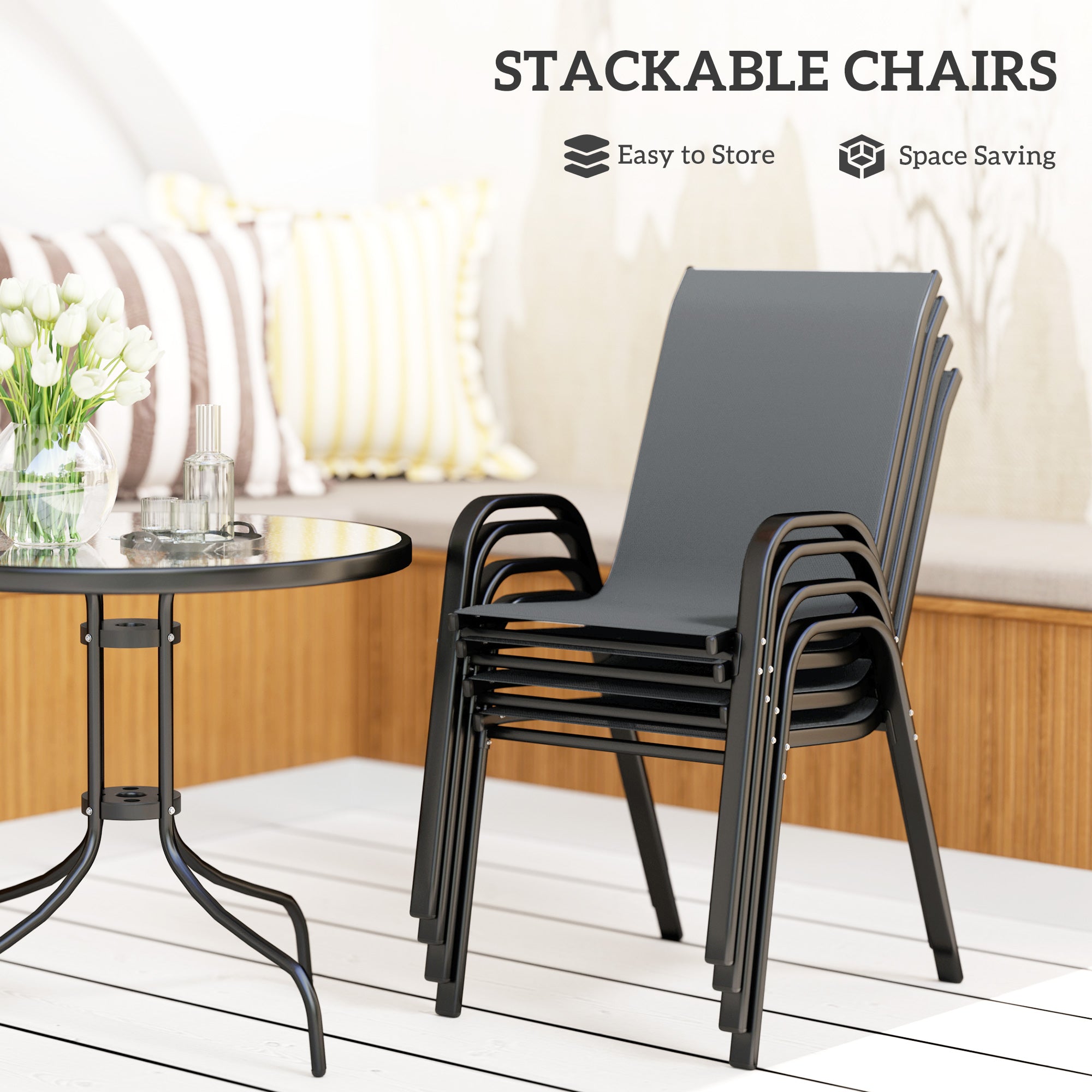 Five-Piece Patio Set - Dark Grey Glass Table-DECOROLALA