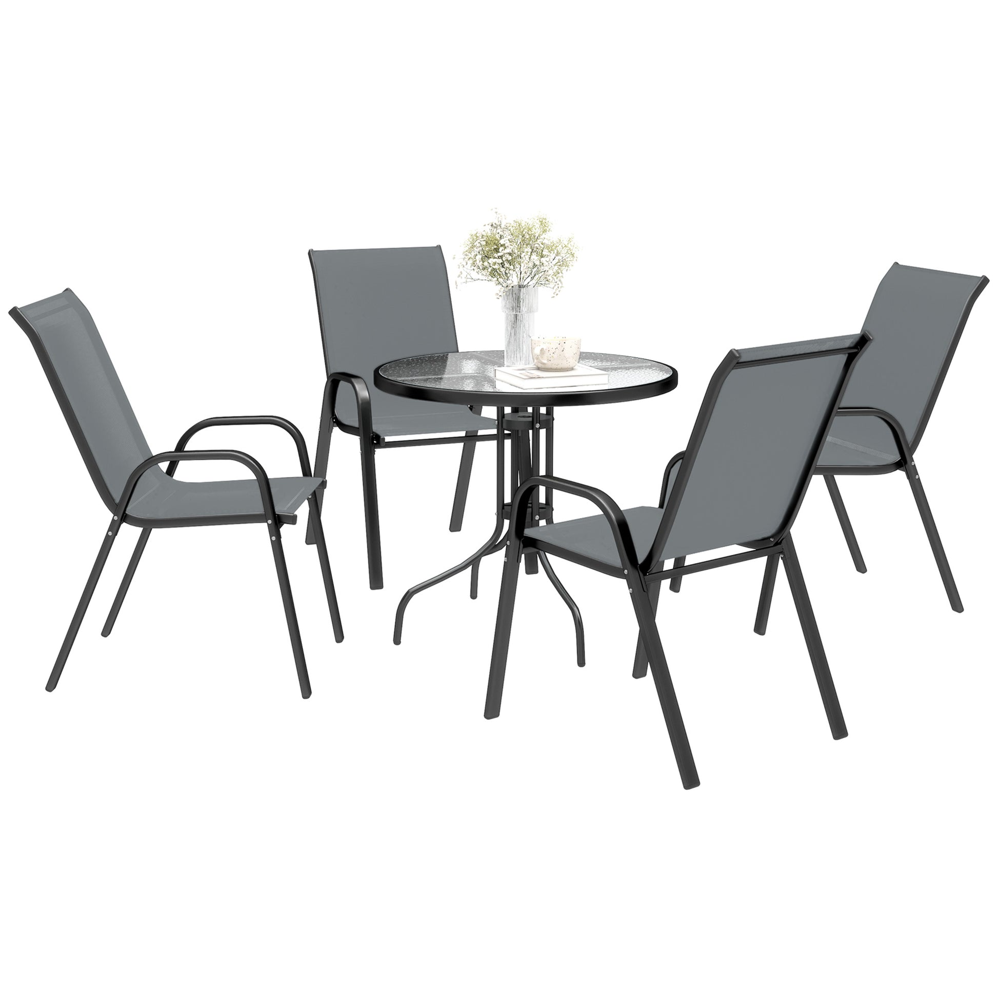 Five-Piece Patio Set - Dark Grey Glass Table-DECOROLALA