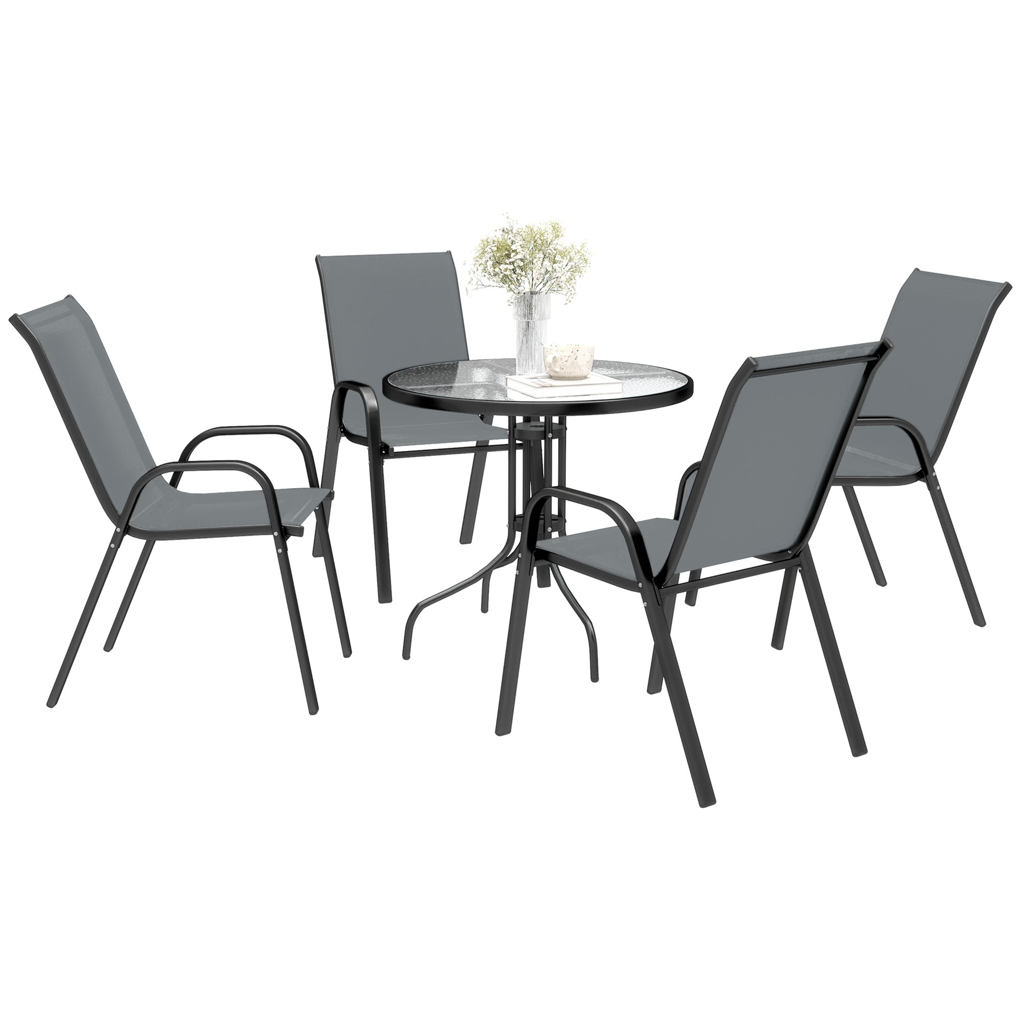 Five-Piece Patio Set - Dark Grey Glass Table-DECOROLALA