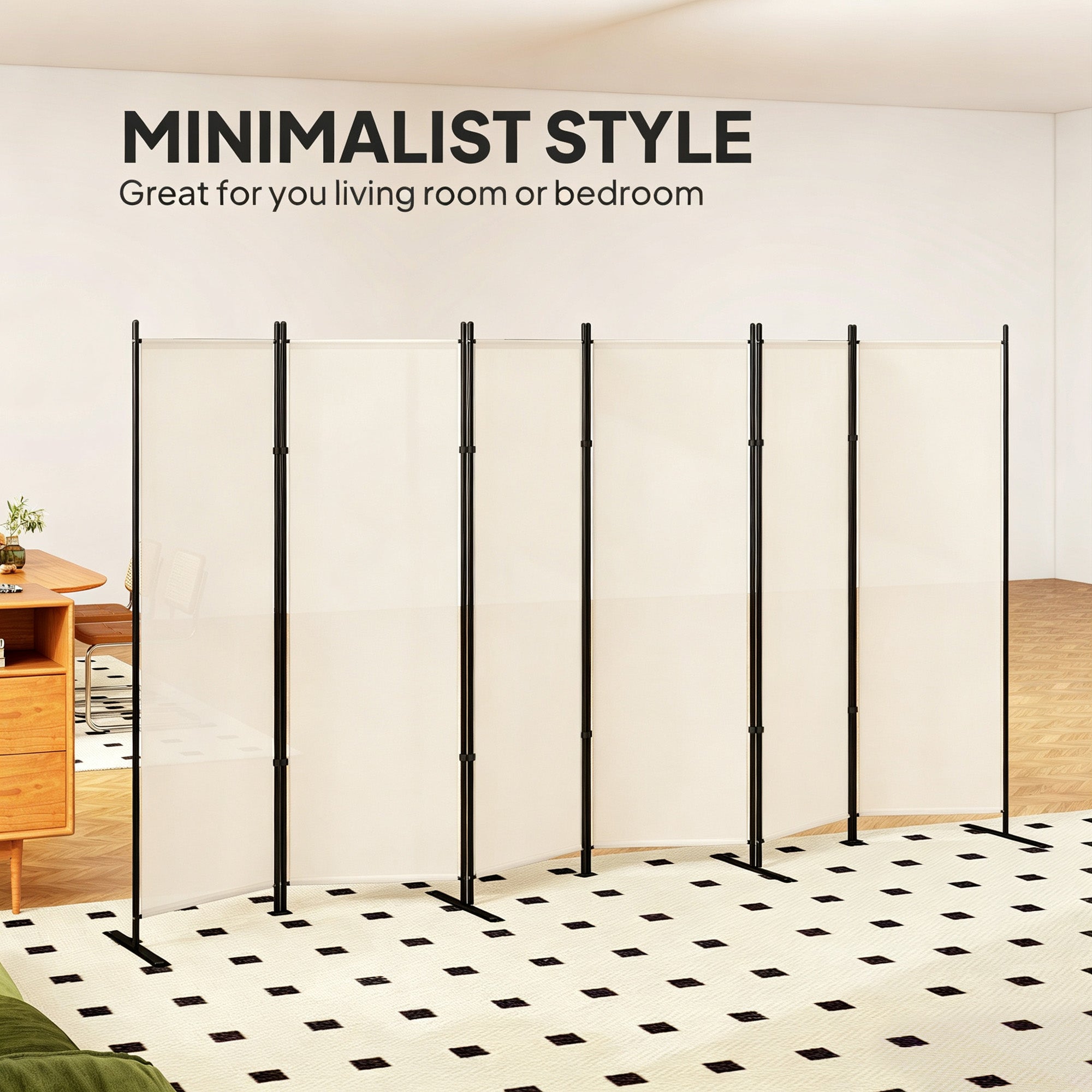 6 Panel Room Divider, 6 Ft Folding Privacy Screen, Portable Freestanding Partition Wall Divider, Beige
