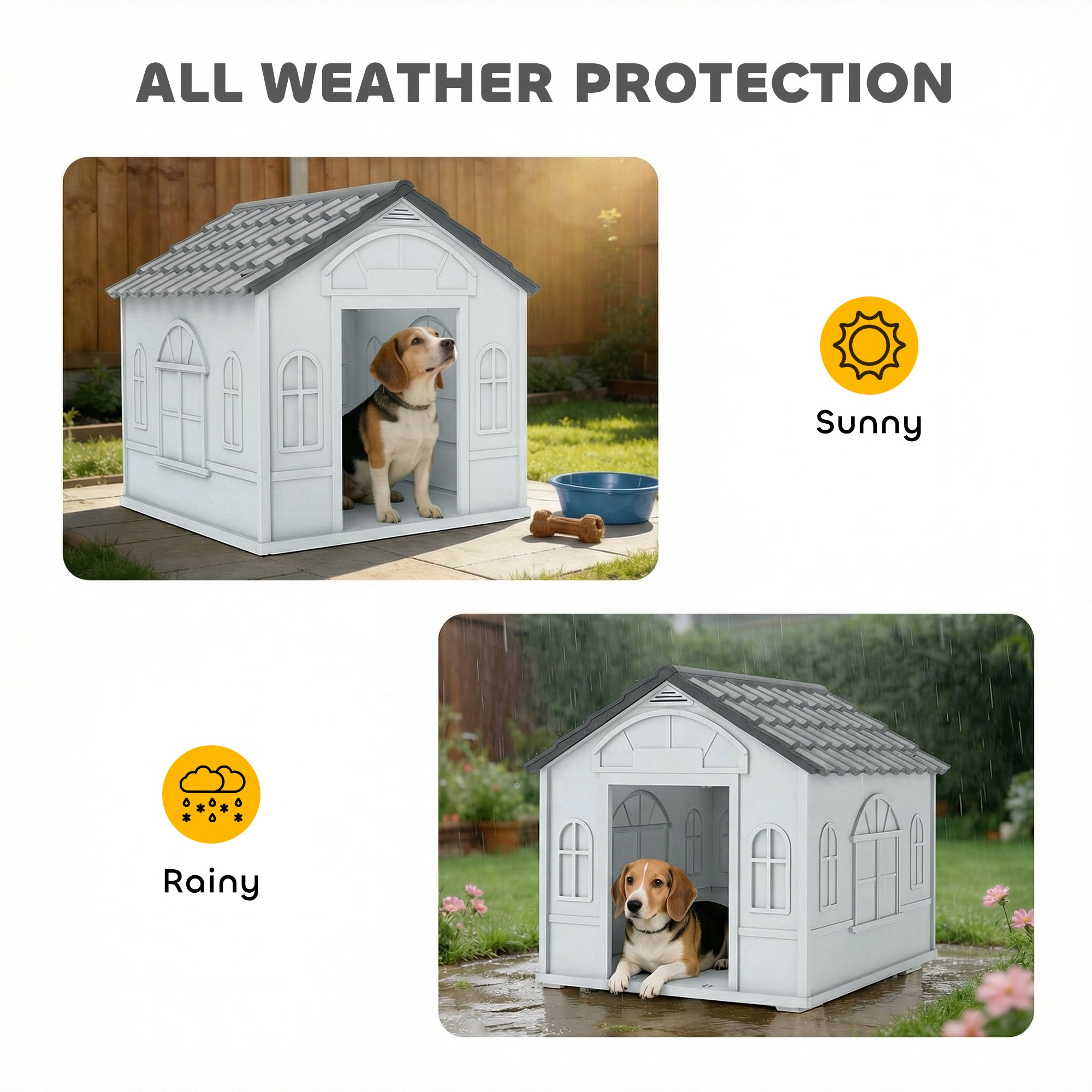 26" Plastic Dog House Outdoor with Air Vents, for Small Medium Dogs, Grey