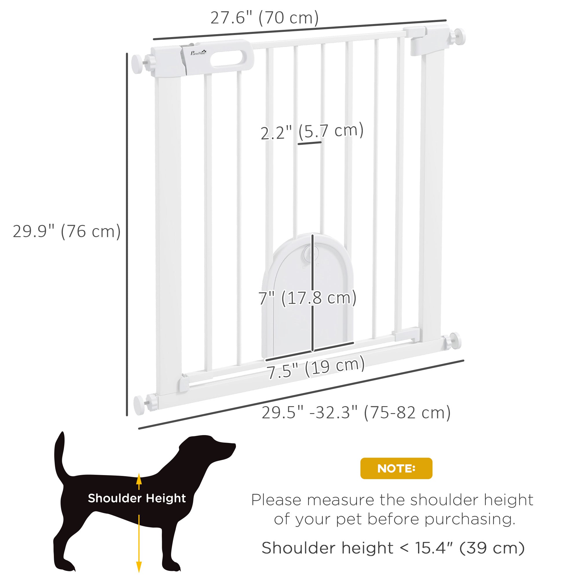 Barrière pour animaux extra-large de 30 à 32 pouces avec petite porte, barrière pour chiens de 30 pouces de hauteur avec dispositif de sécurité, fixation par pression pour escaliers, blanche