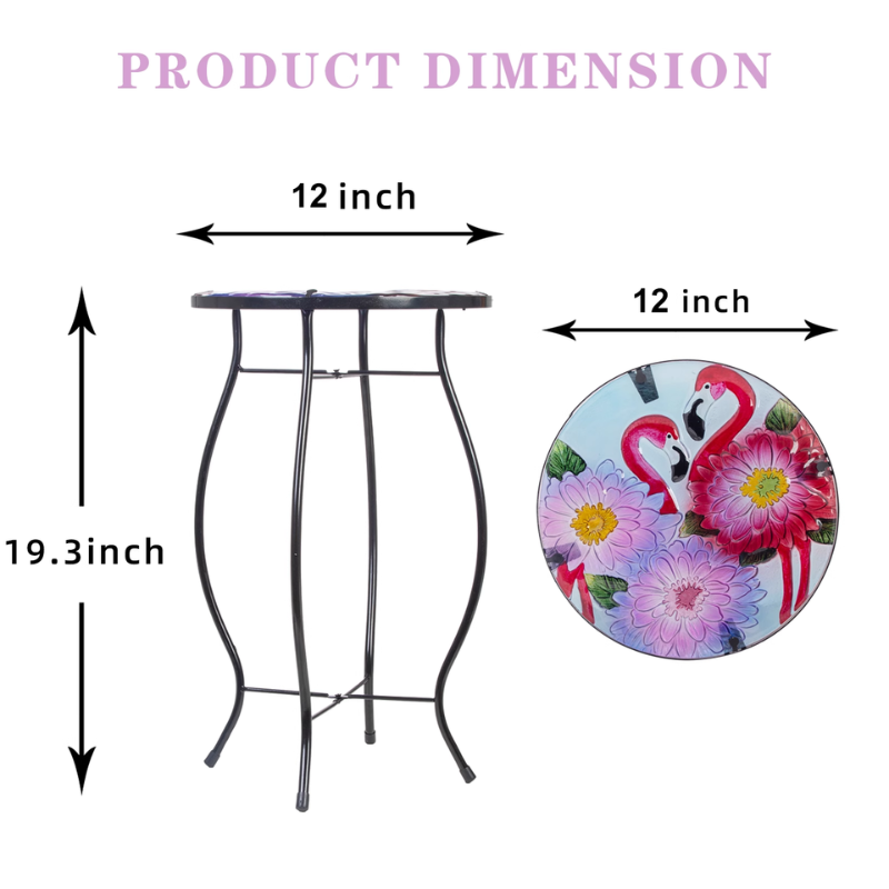 Flamingo Round Glass Top Foldable Patio Side Table - 15"-End Table-DECOROLALA
