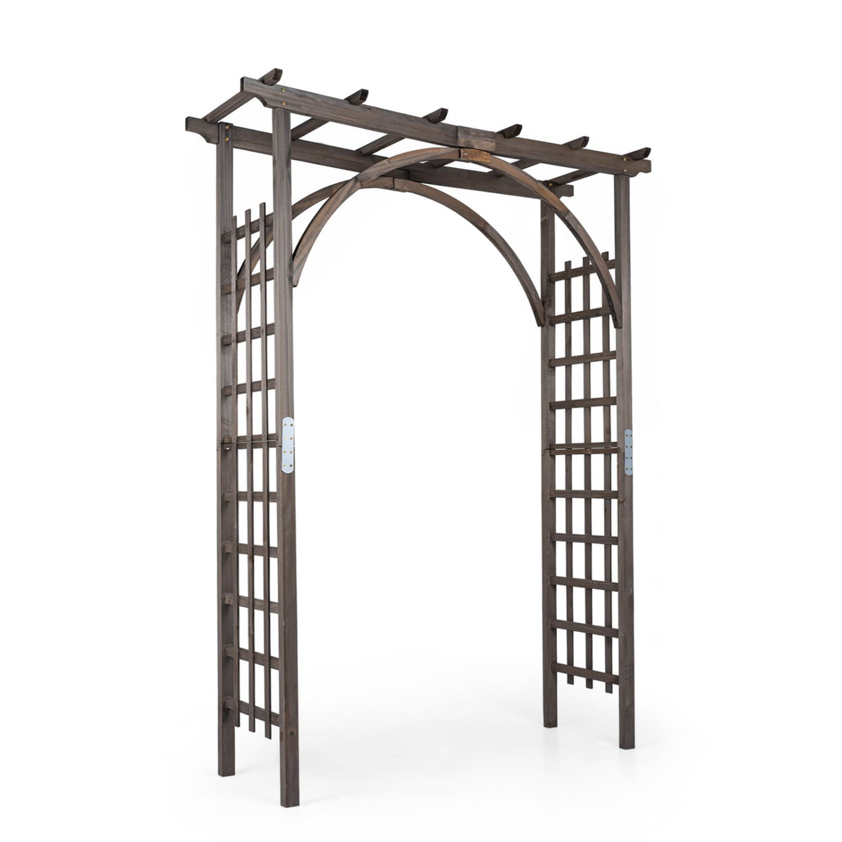 Flat Top Garden Arch Trellis 85" Tall Wood for Climbing Plants and Wedding-Brown-Garden Arbors-DECOROLALA