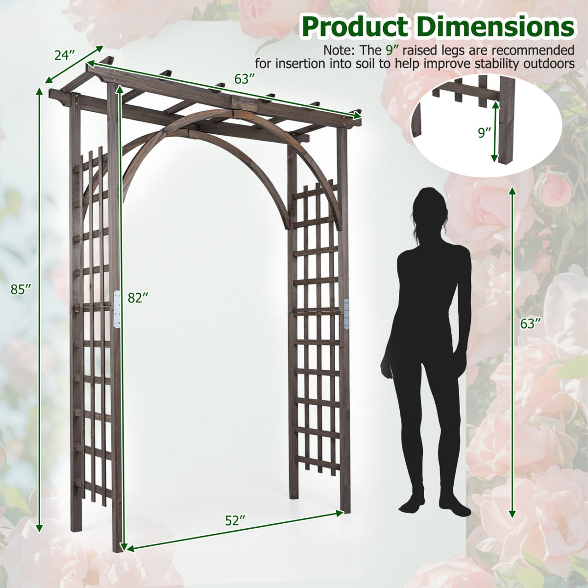 Flat Top Garden Arch Trellis 85" Tall Wood for Climbing Plants and Wedding-Brown-Garden Arbors-DECOROLALA