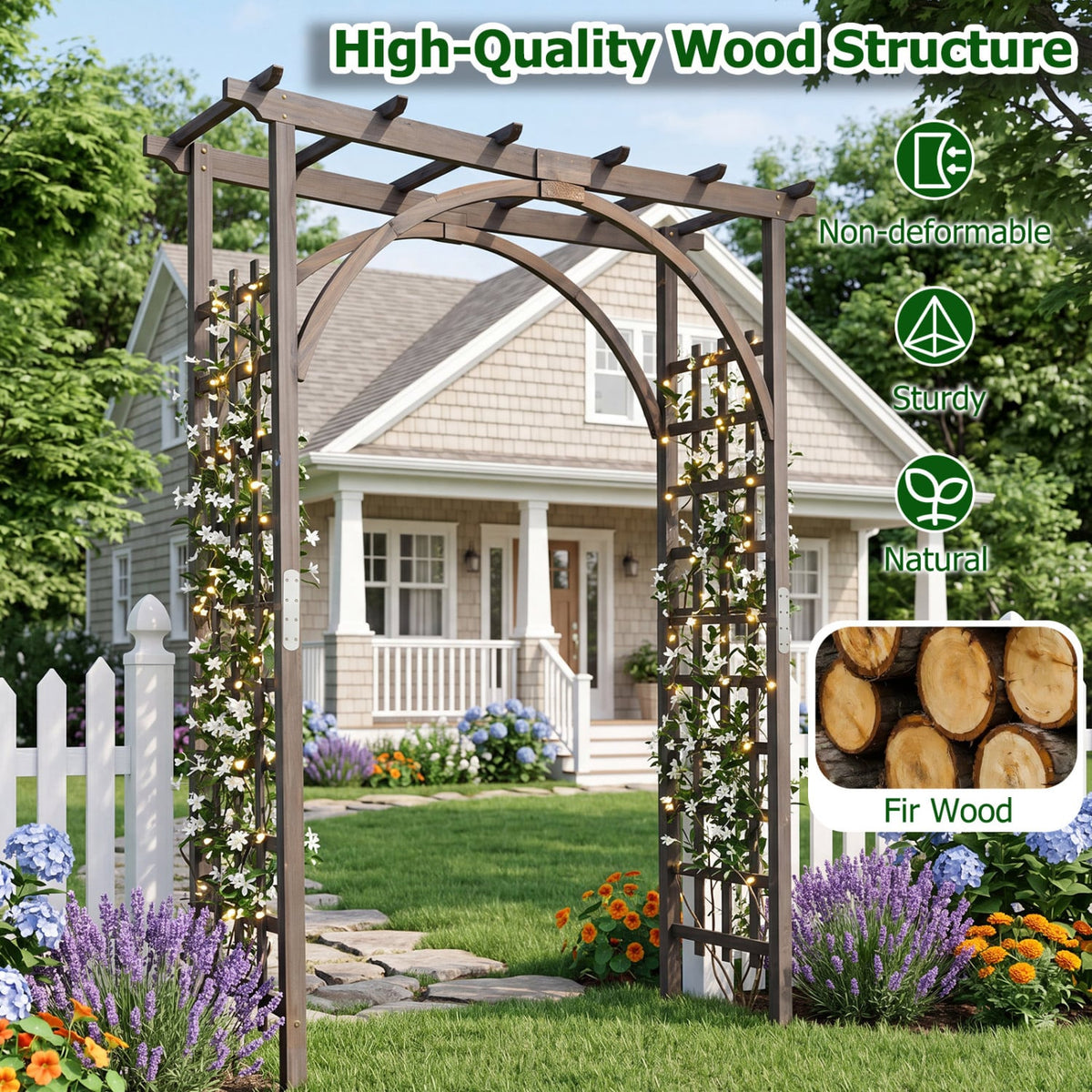 Flat Top Garden Arch Trellis 85" Tall Wood for Climbing Plants and Wedding-Brown-Garden Arbors-DECOROLALA