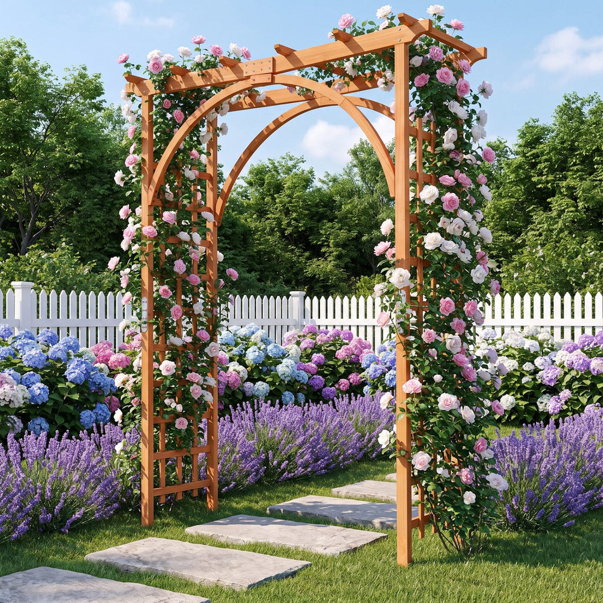 Flat Top Garden Arch Trellis 85" Tall Wood for Climbing Plants and Wedding-Orange-Garden Arbors-DECOROLALA