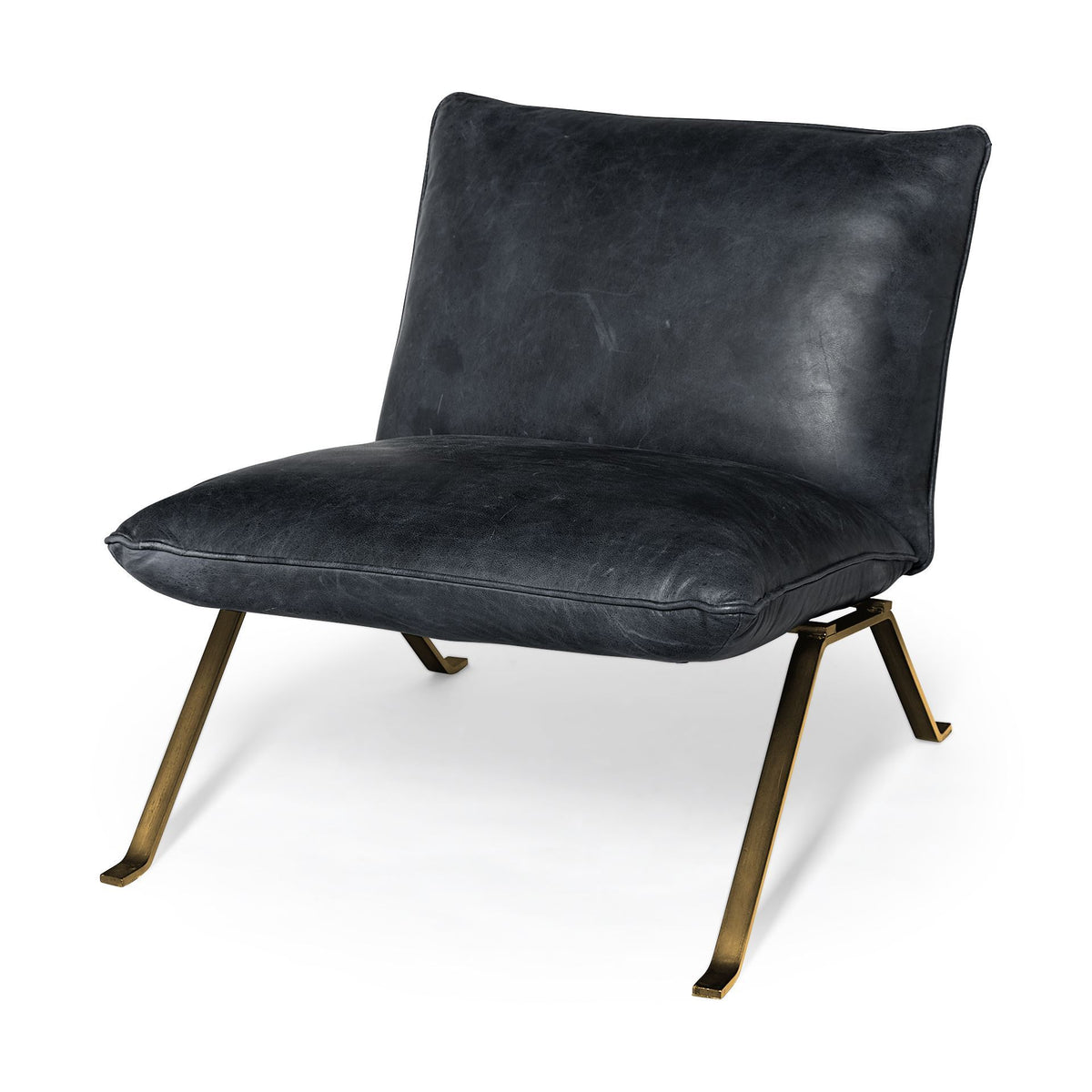 Flavelle II Black Leather Cushion Seat and Solid Iron Base Accent Chair-Accent Chairs-DECOROLALA
