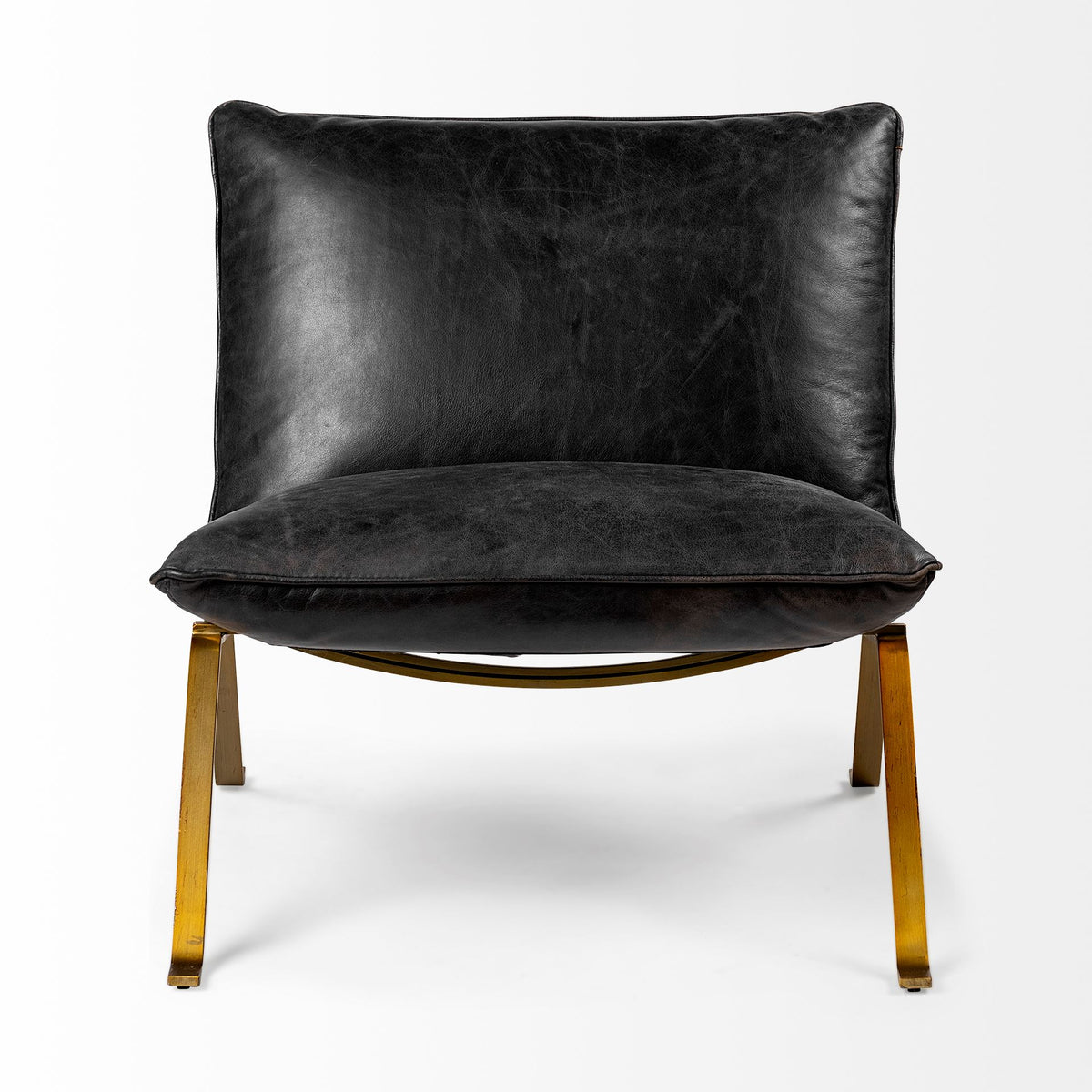 Flavelle II Black Leather Cushion Seat and Solid Iron Base Accent Chair-Accent Chairs-DECOROLALA