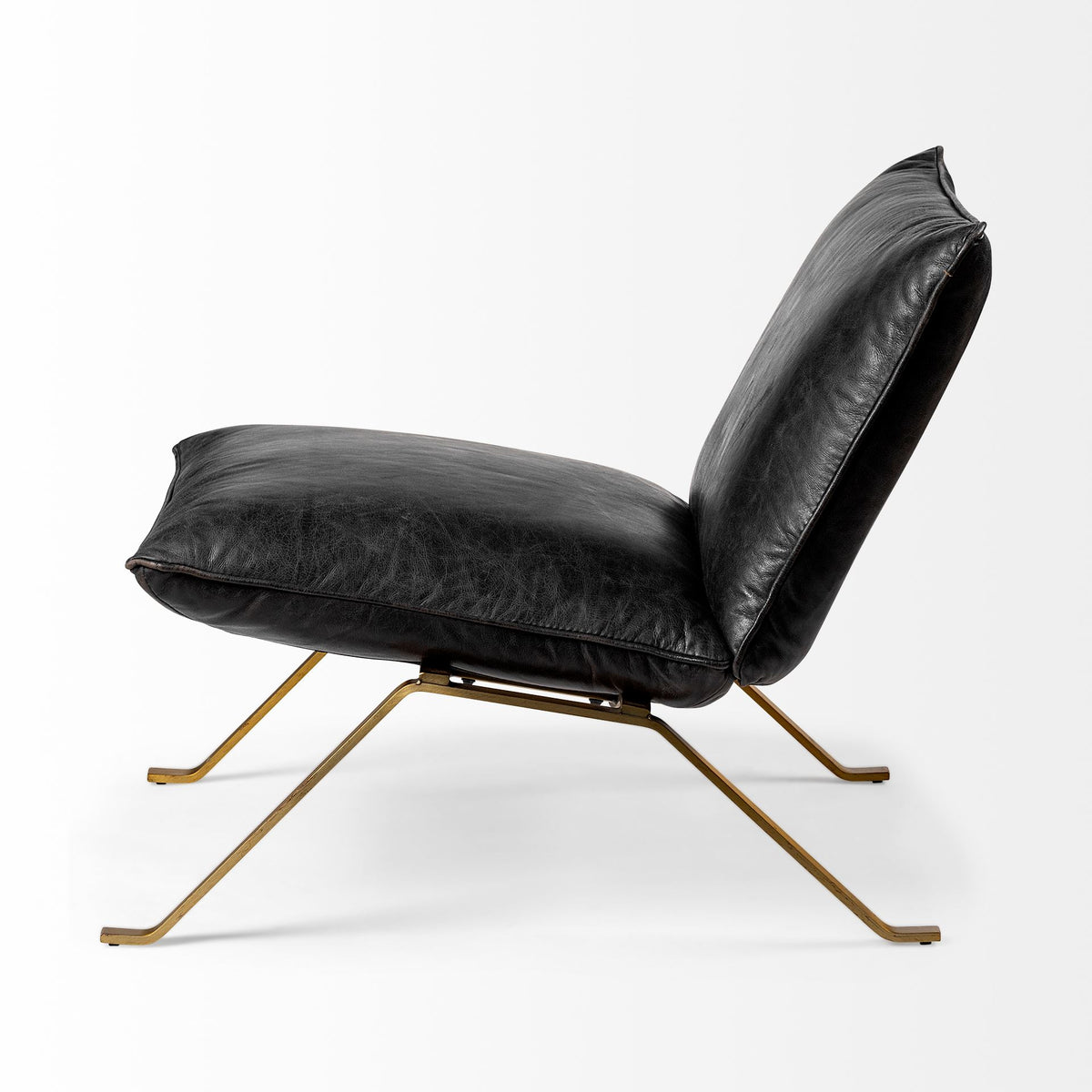 Flavelle II Black Leather Cushion Seat and Solid Iron Base Accent Chair-Accent Chairs-DECOROLALA