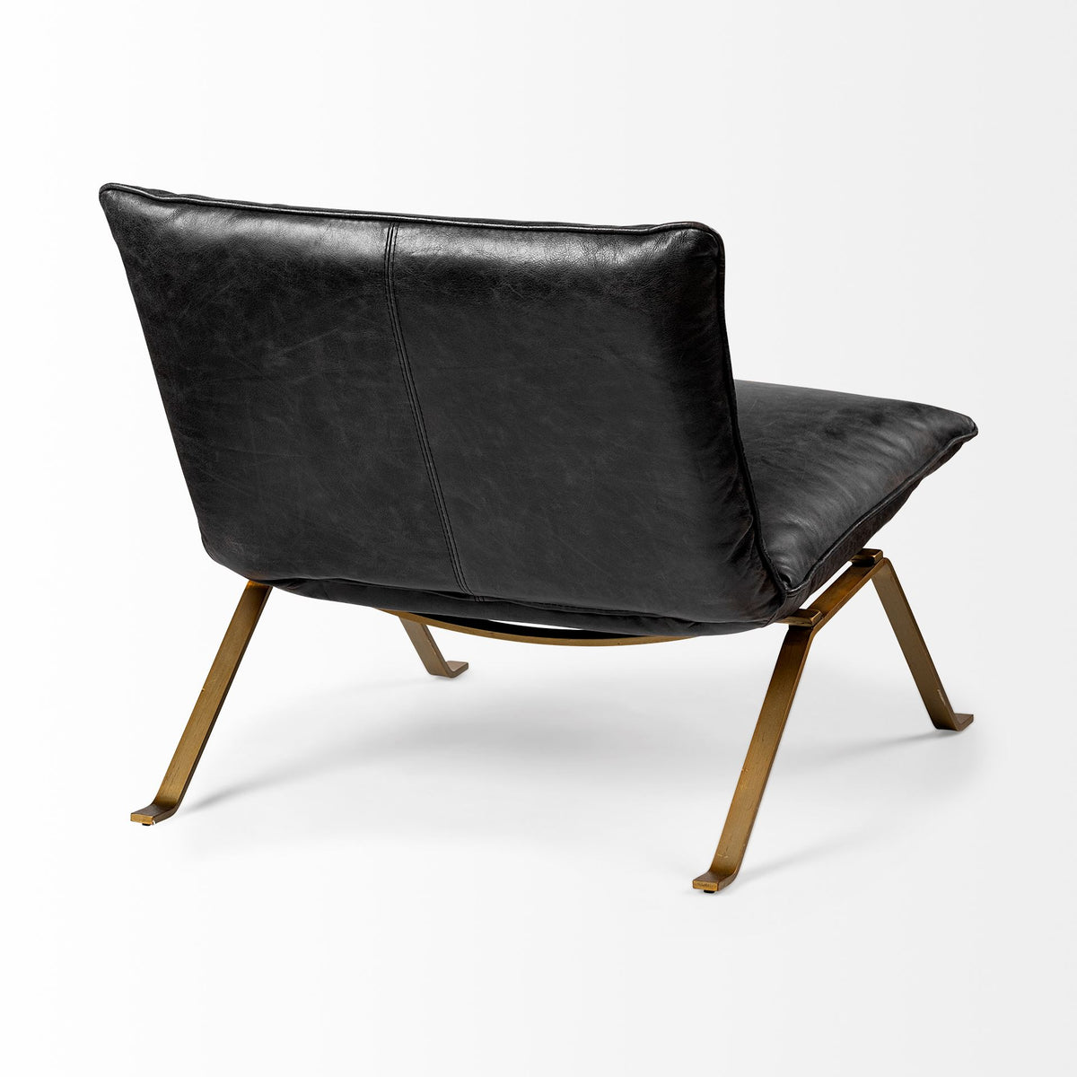 Flavelle II Black Leather Cushion Seat and Solid Iron Base Accent Chair-Accent Chairs-DECOROLALA