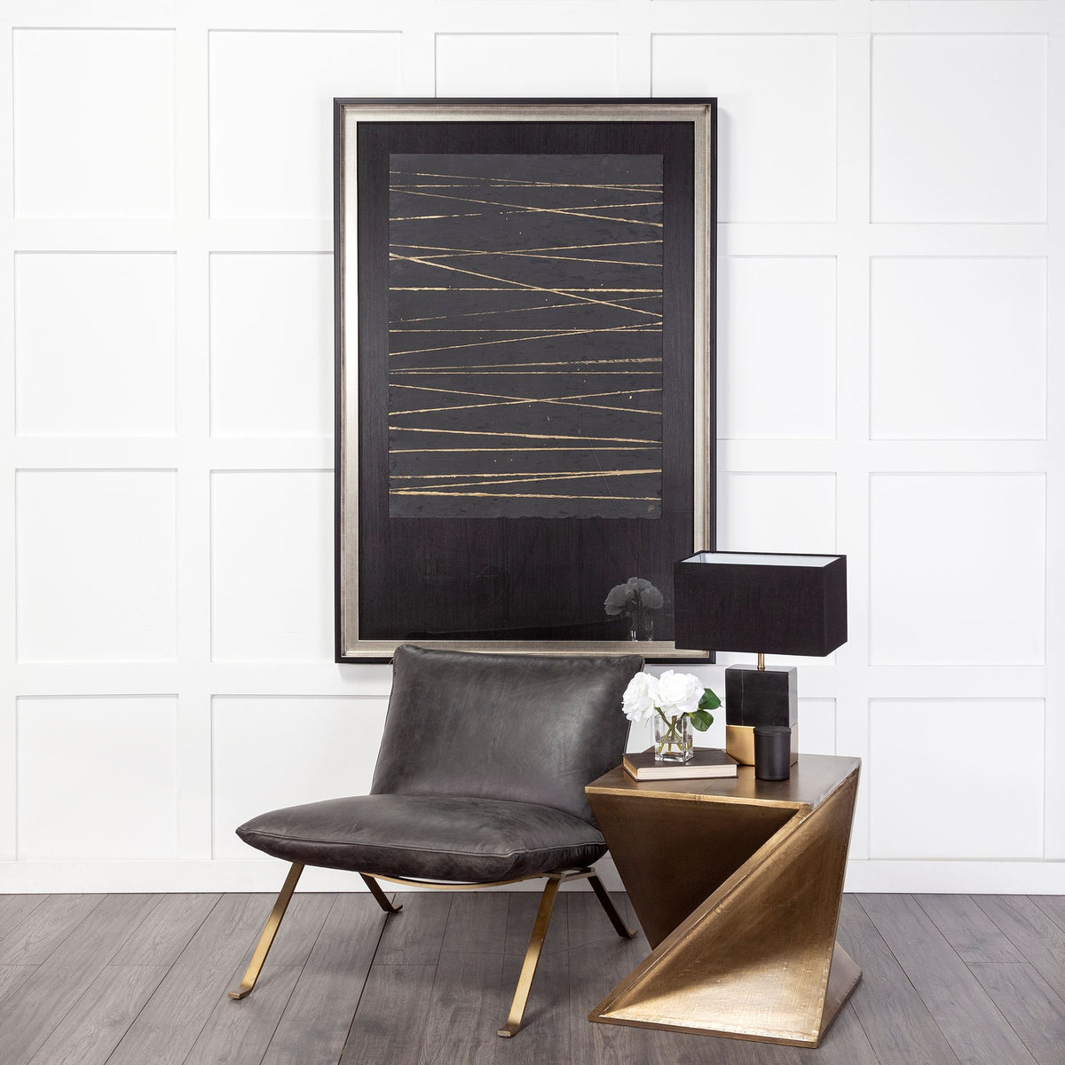 Flavelle II Black Leather Cushion Seat and Solid Iron Base Accent Chair-Accent Chairs-DECOROLALA