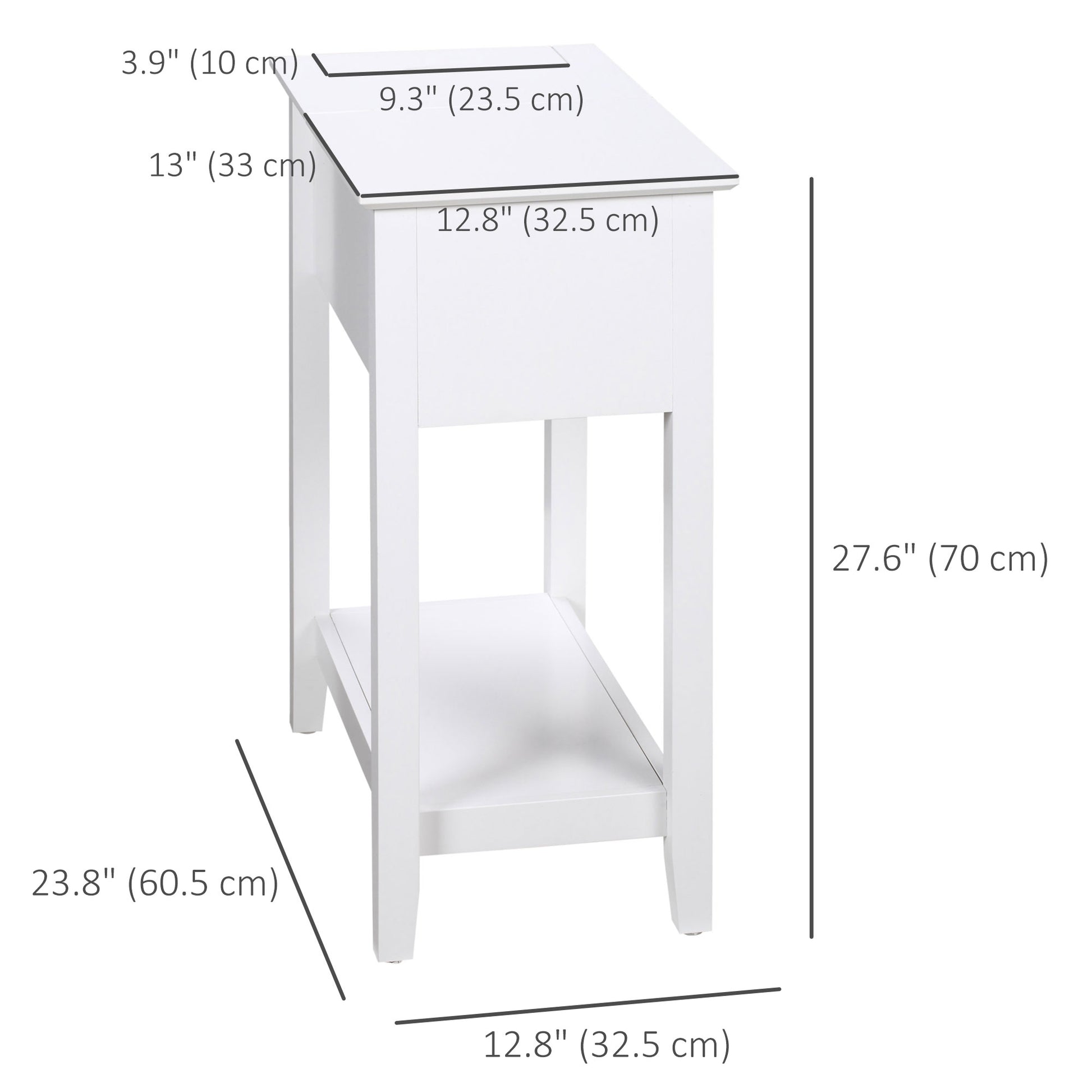 Flip Top End Table, Side Table with Storage Shelf and Cable Management, Narrow Nightstand for Living Room, Bedroom, White-Home Furnishings > Living Room Furniture > Side¬†Tables-DECOROLALA