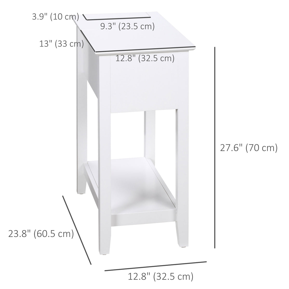 Flip Top End Table with Cable Management - White MDF-Home Furnishings > Living Room Furniture > Side¬†Tables-DECOROLALA