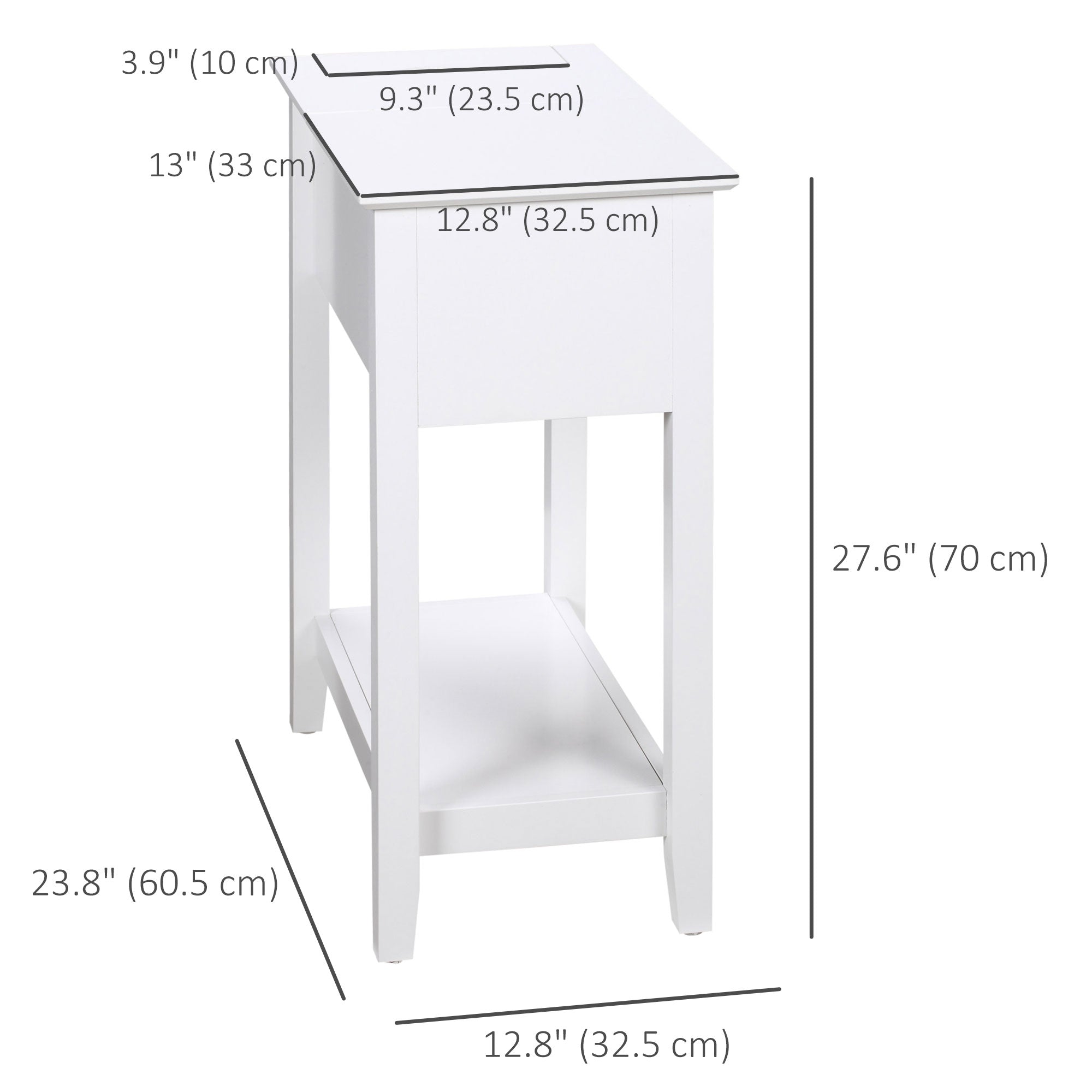 Flip Top End Table with Cable Management - White MDF-Home Furnishings > Living Room Furniture > Side¬†Tables-DECOROLALA