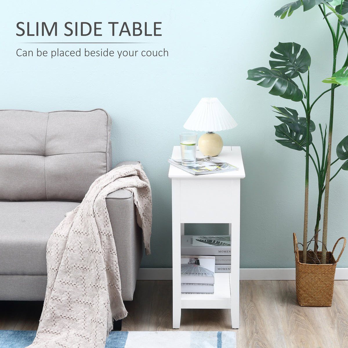 Flip Top End Table with Cable Management - White MDF-Home Furnishings > Living Room Furniture > Side¬†Tables-DECOROLALA