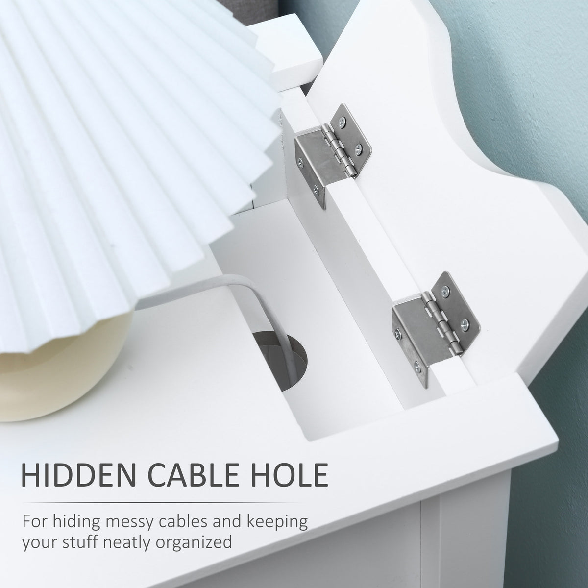 Flip Top End Table with Cable Management - White MDF-Home Furnishings > Living Room Furniture > Side¬†Tables-DECOROLALA