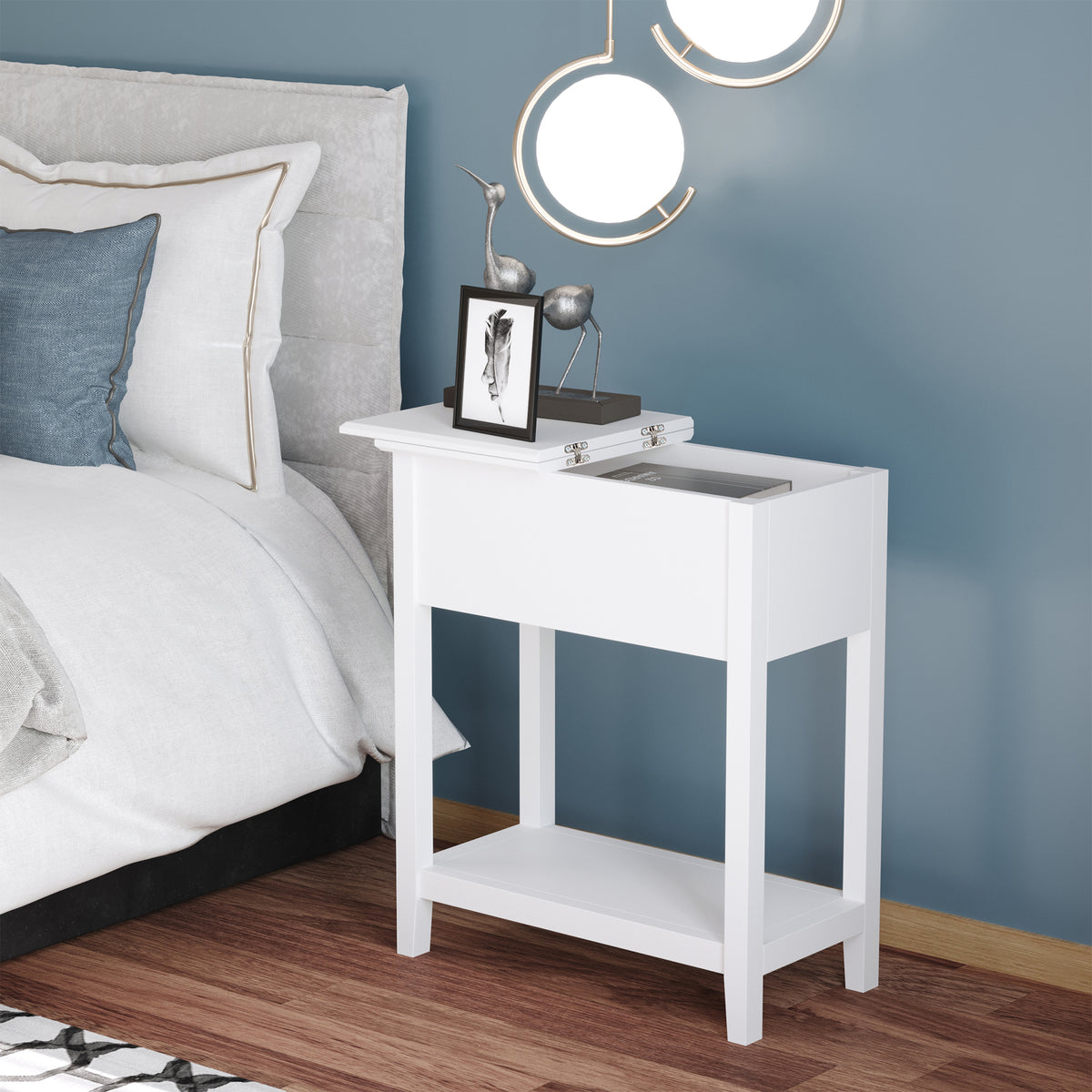 Flip Top End Table with Cable Management - White MDF-Home Furnishings > Living Room Furniture > Side¬†Tables-DECOROLALA