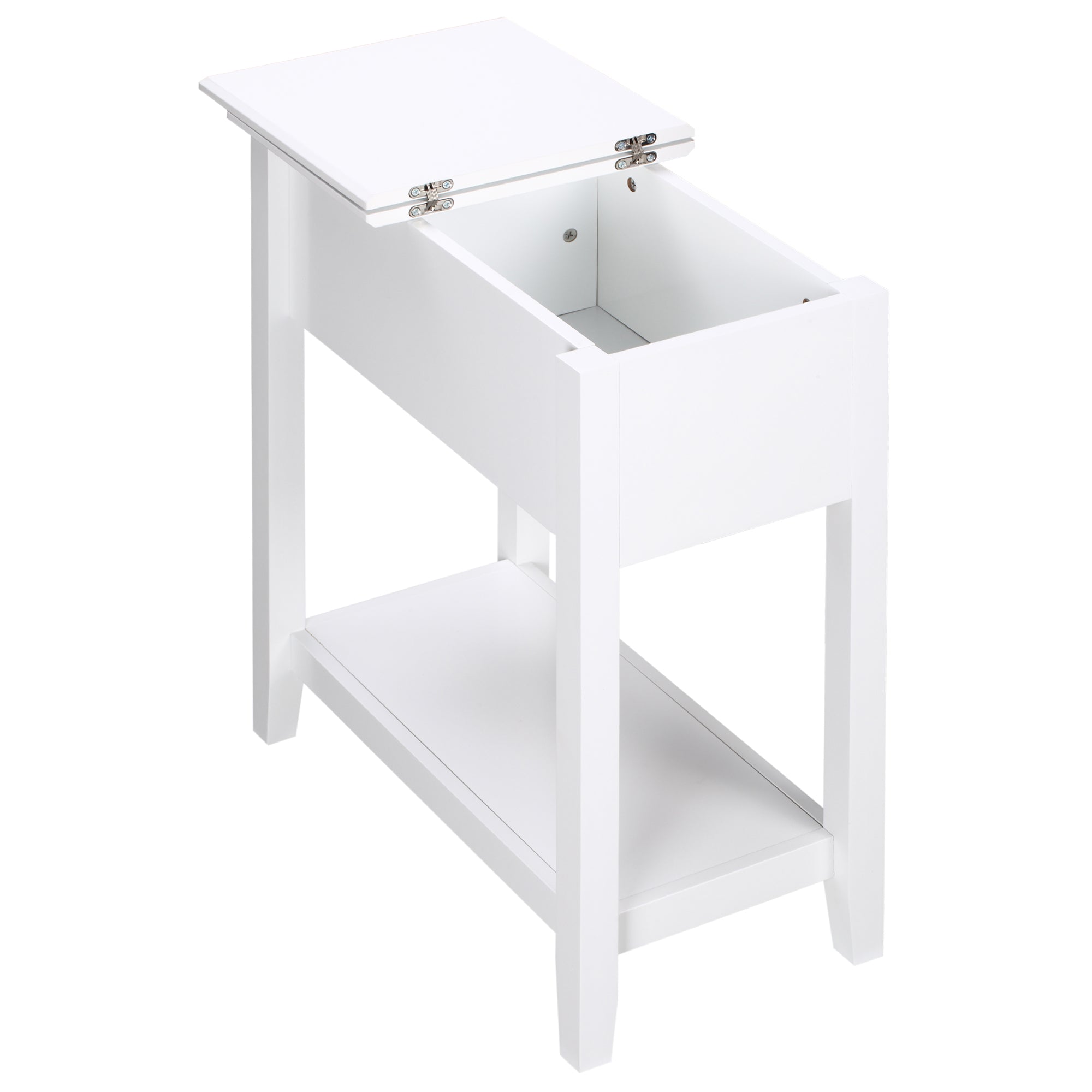 Flip Top End Table with Cable Management - White MDF-Home Furnishings > Living Room Furniture > Side¬†Tables-DECOROLALA