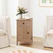 Flip Top End Table with Charging Station USB Ports Outlets and Drawer-Natural-Nightstands-DECOROLALA