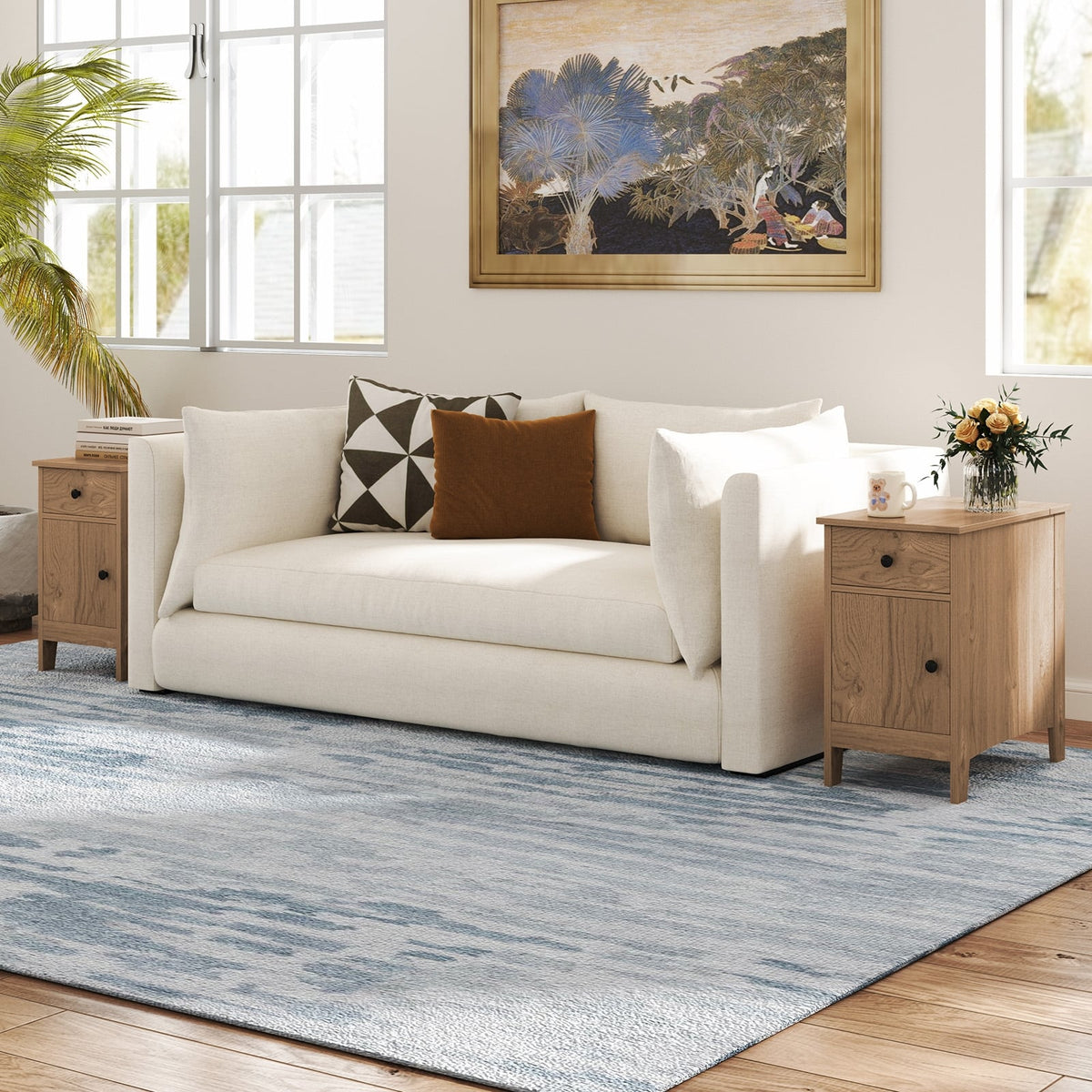 Flip Top End Table with Charging Station USB Ports Outlets and Drawer-Natural-Nightstands-DECOROLALA
