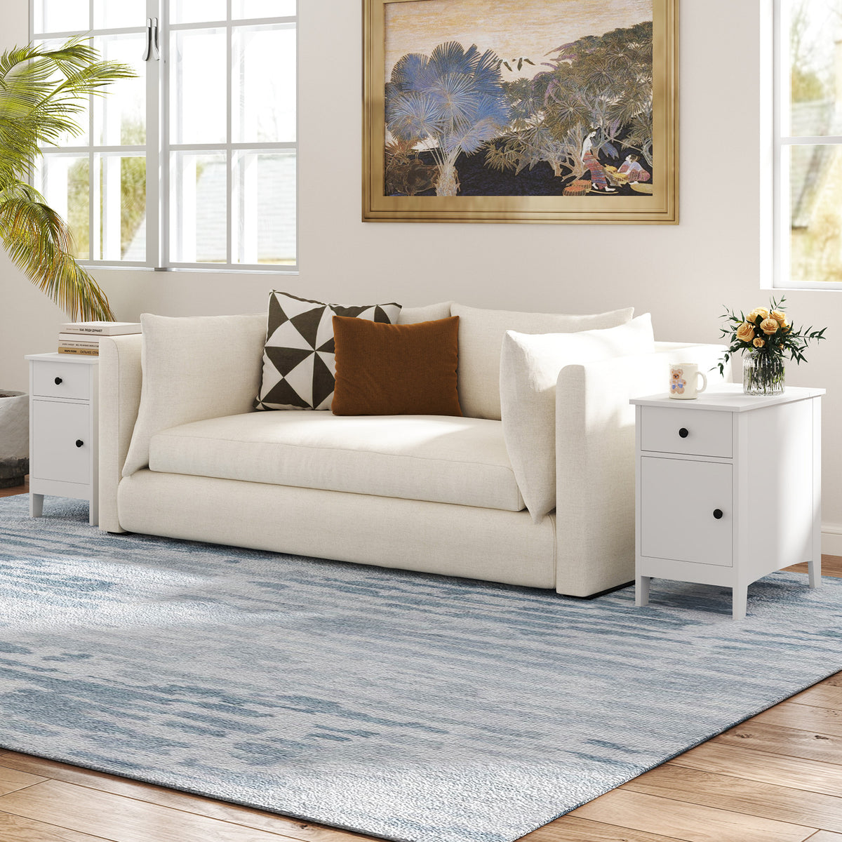 Flip Top End Table with Charging Station USB Ports Outlets and Drawer-White-Nightstands-DECOROLALA