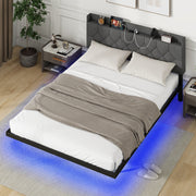 Floating Bed Frame with LED and Headboard and Charging Station-Simple Bed Frame-DECOROLALA