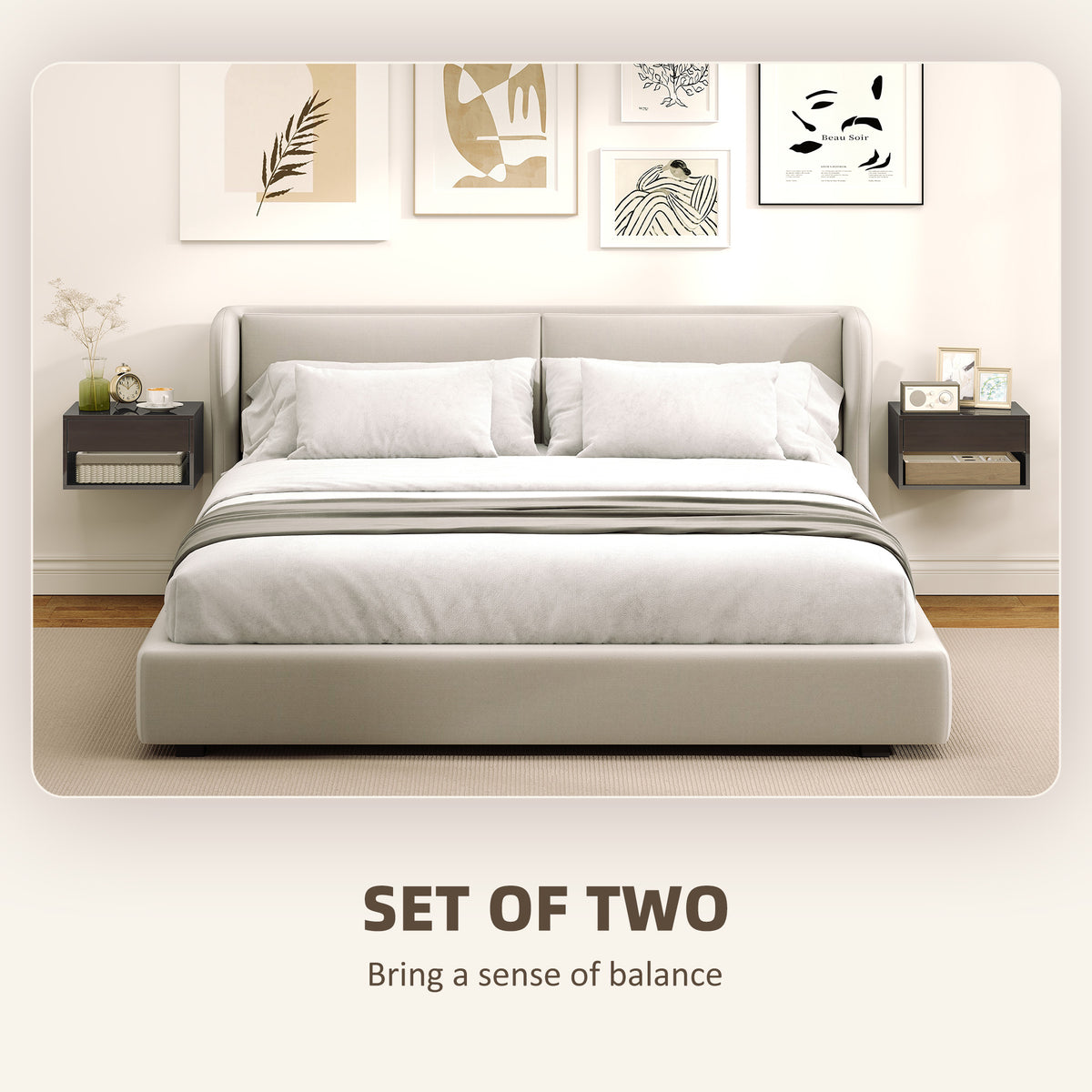Floating Bedside Tables Set of 2 - High Gloss Black-Home Furnishings > Bedroom Furniture > Bedside Tables-DECOROLALA