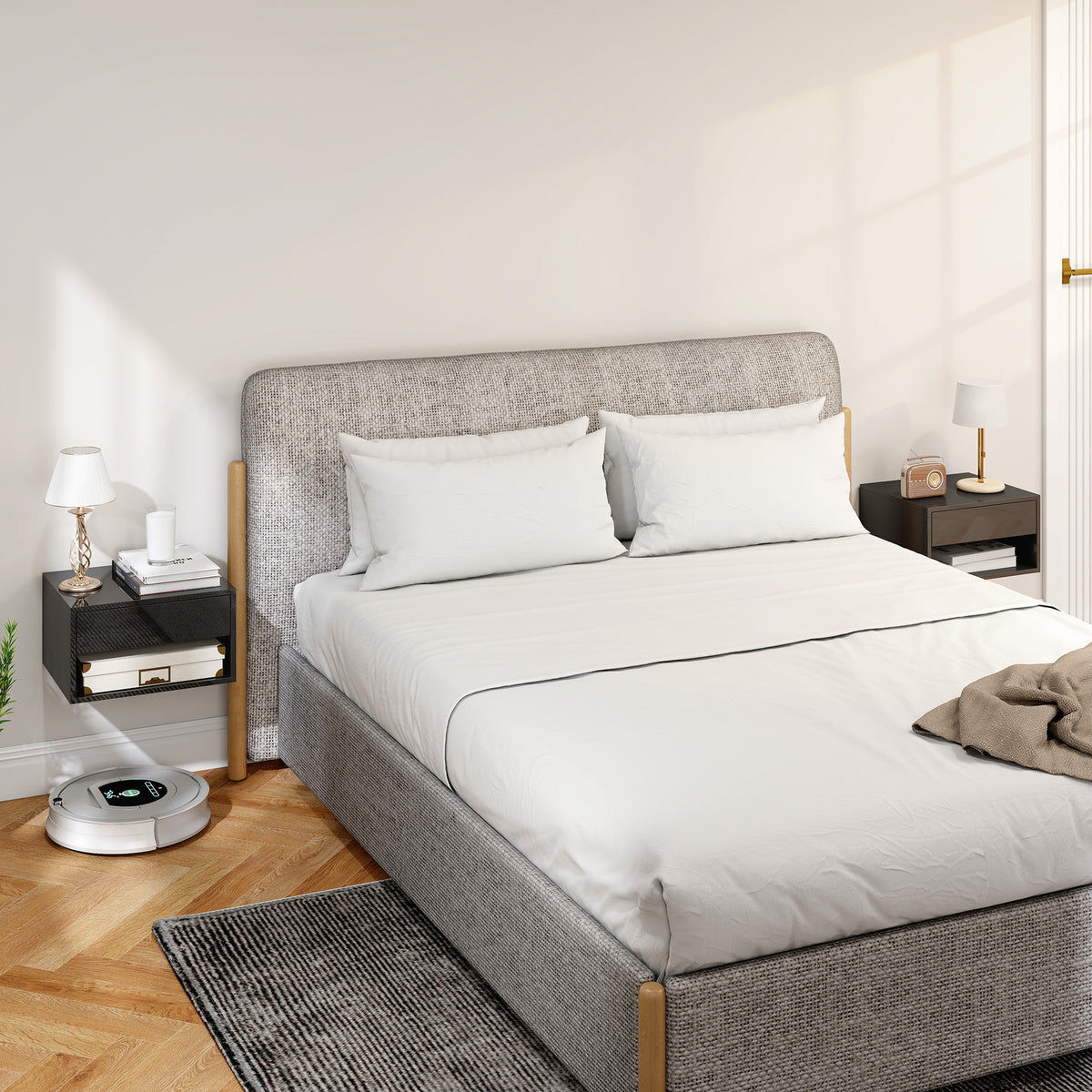 Floating Bedside Tables Set of 2 - High Gloss Black-Home Furnishings > Bedroom Furniture > Bedside Tables-DECOROLALA