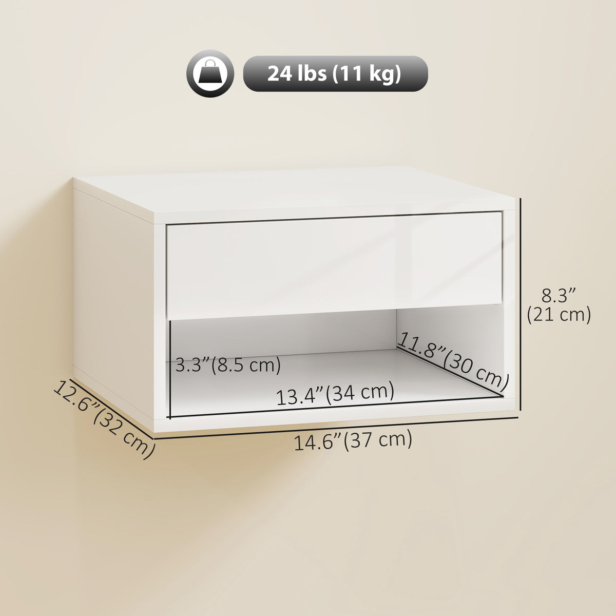 Floating Bedside Tables Set of 2 - High Gloss White-Home Furnishings > Bedroom Furniture > Bedside Tables-DECOROLALA