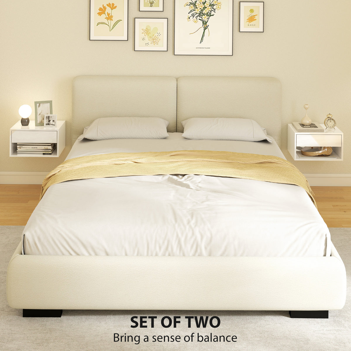 Floating Bedside Tables Set of 2 - High Gloss White-Home Furnishings > Bedroom Furniture > Bedside Tables-DECOROLALA