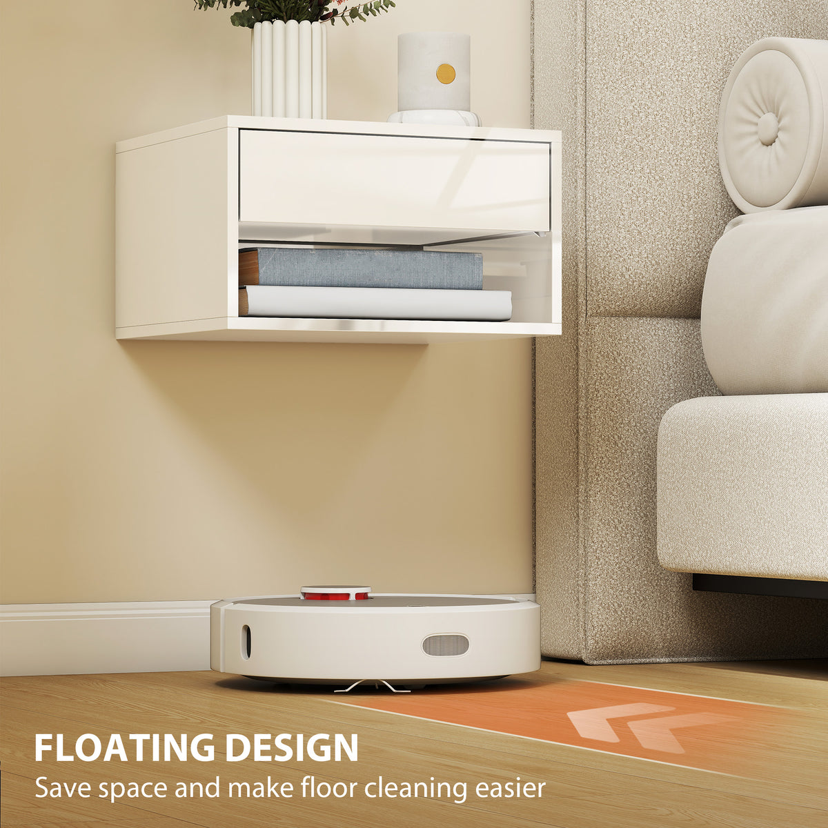 Floating Bedside Tables Set of 2 - High Gloss White-Home Furnishings > Bedroom Furniture > Bedside Tables-DECOROLALA