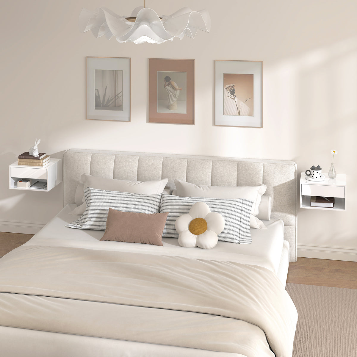 Floating Bedside Tables Set of 2 - High Gloss White-Home Furnishings > Bedroom Furniture > Bedside Tables-DECOROLALA