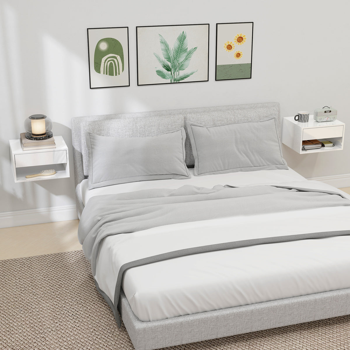 Floating Bedside Tables Set of 2 - High Gloss White-Home Furnishings > Bedroom Furniture > Bedside Tables-DECOROLALA