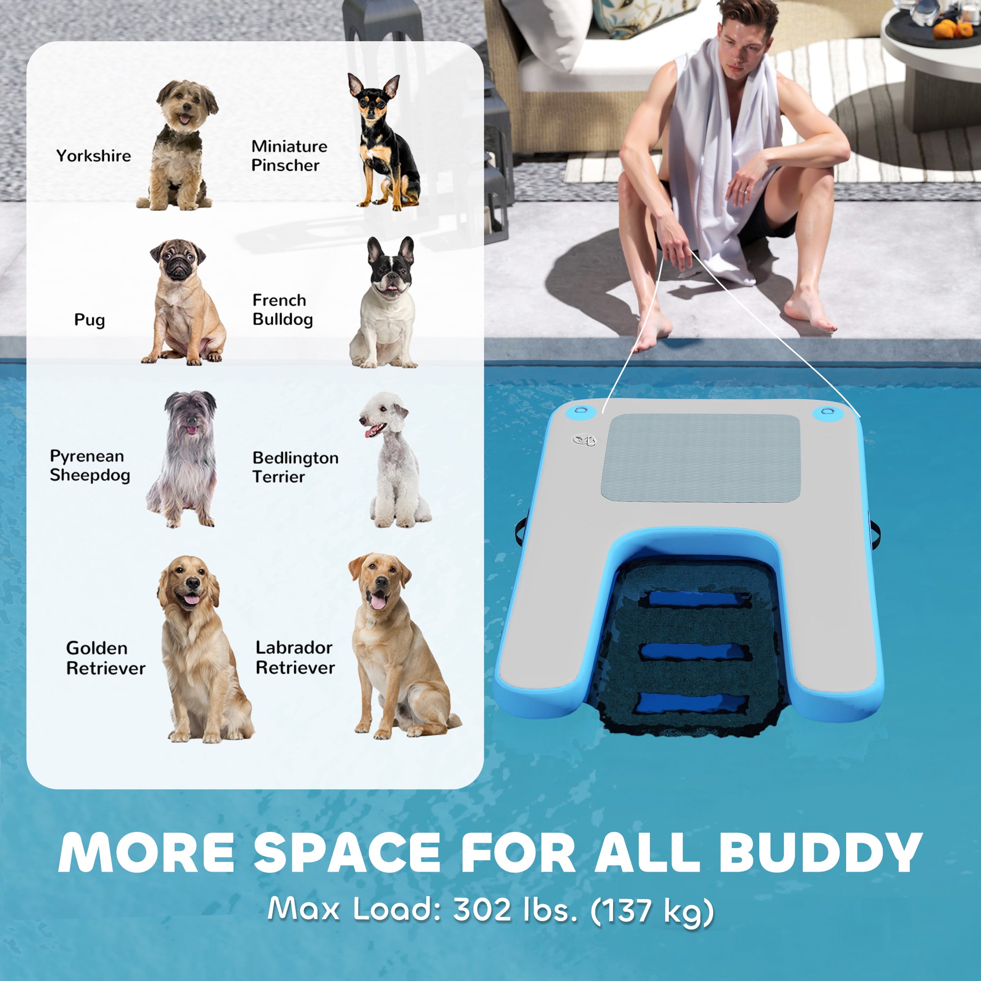 Floating Boat Ramp for Swimming Pets Up to 300 lbs, for Pool, Lake, Boat, Dock-DECOROLALA