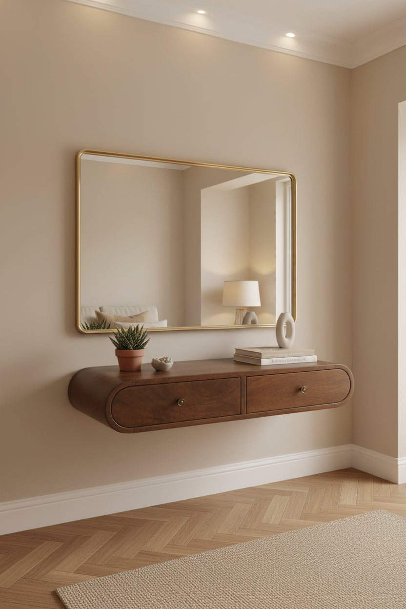 Floating Chestnut London Console Table - Solid Mango Wood-Coffee Table-DECOROLALA