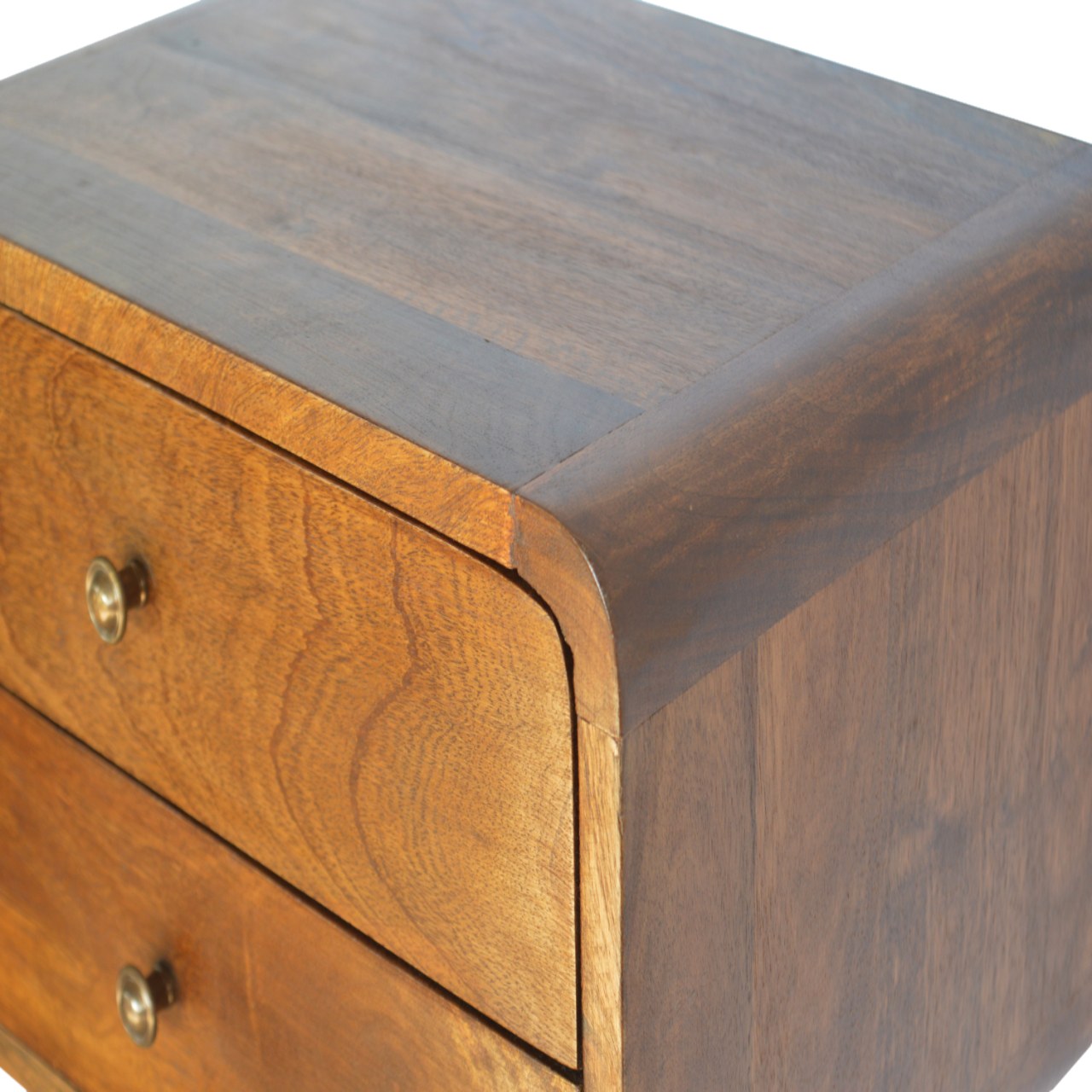 Floating Curved Chestnut Nightstand - Solid Mango Wood 2-Drawer-Nightstand-DECOROLALA